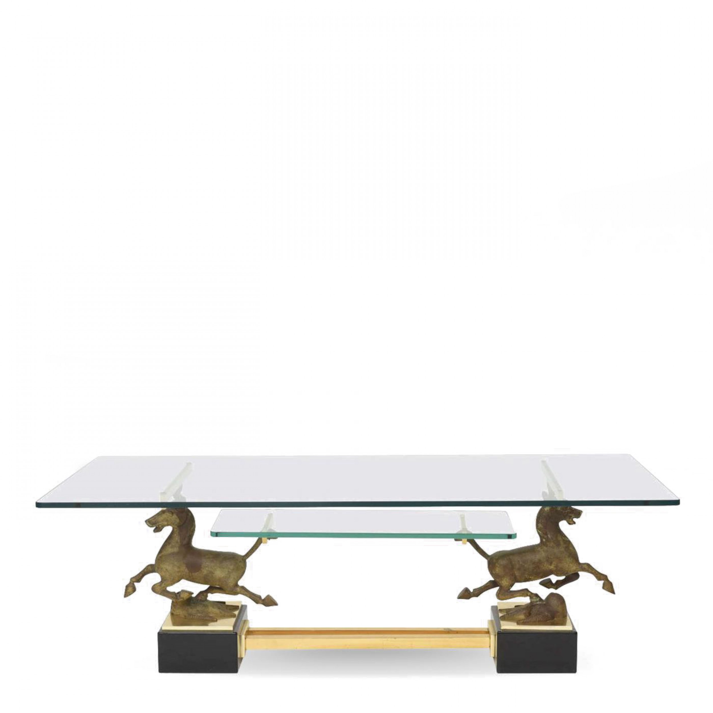 Italian modern stallion motif glass top low table paolo buffa 1950s