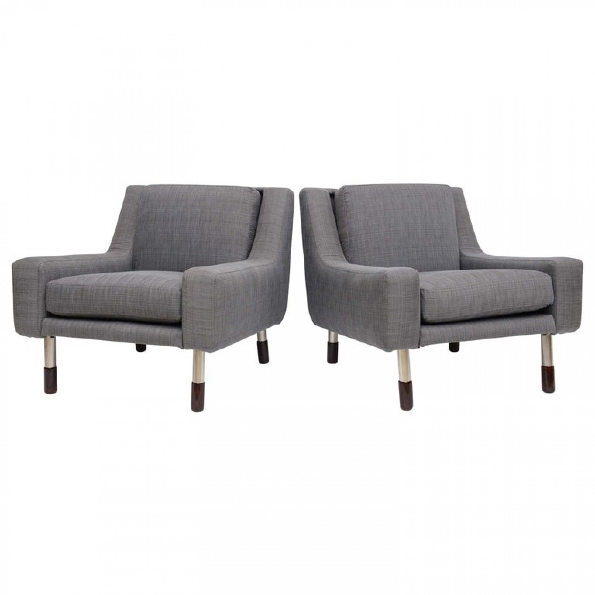 Pair of modern nickel upholstered italian chairs gianfranco frattini