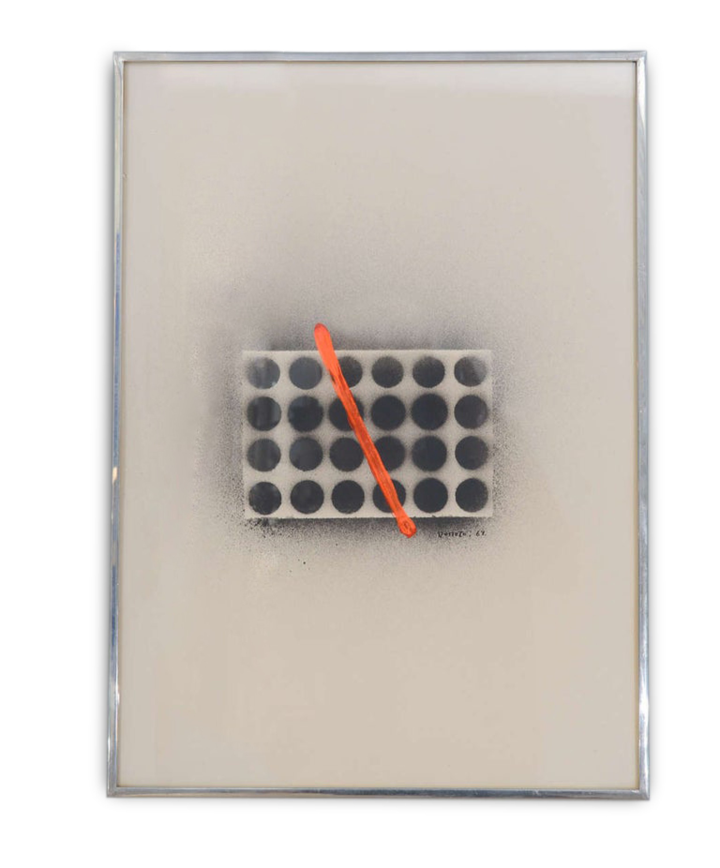 Domoto hisao japanese works on paper of an orange line through circles