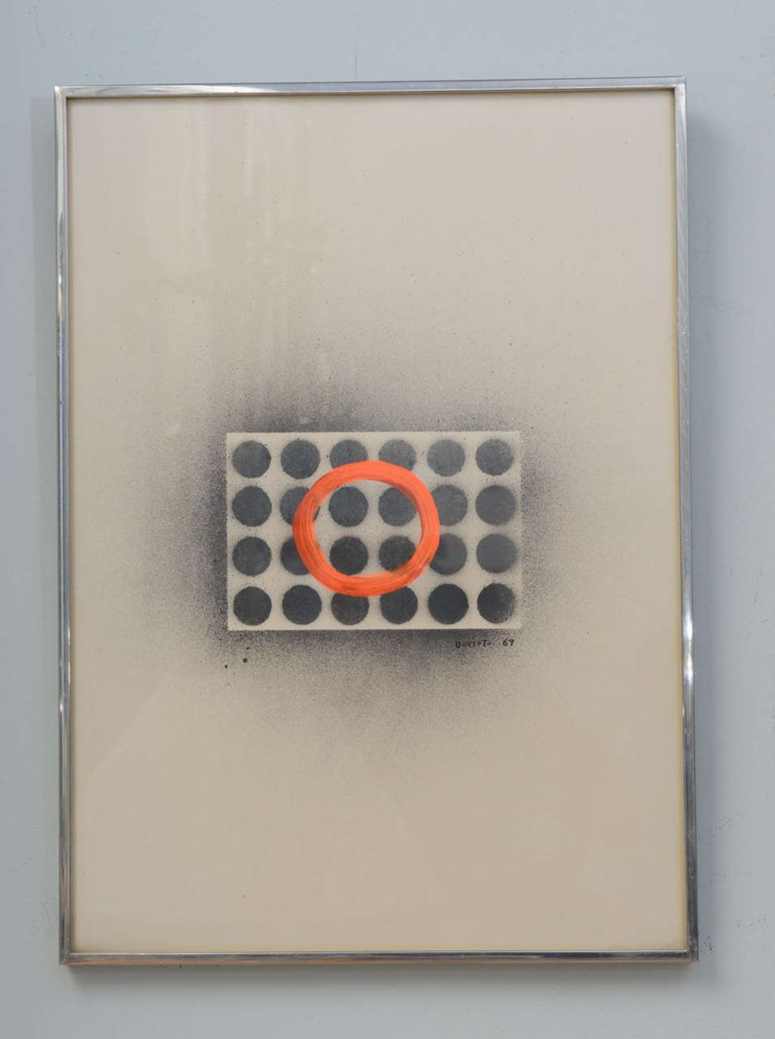 Domoto hisao japanese works on paper of an orange ring through circles