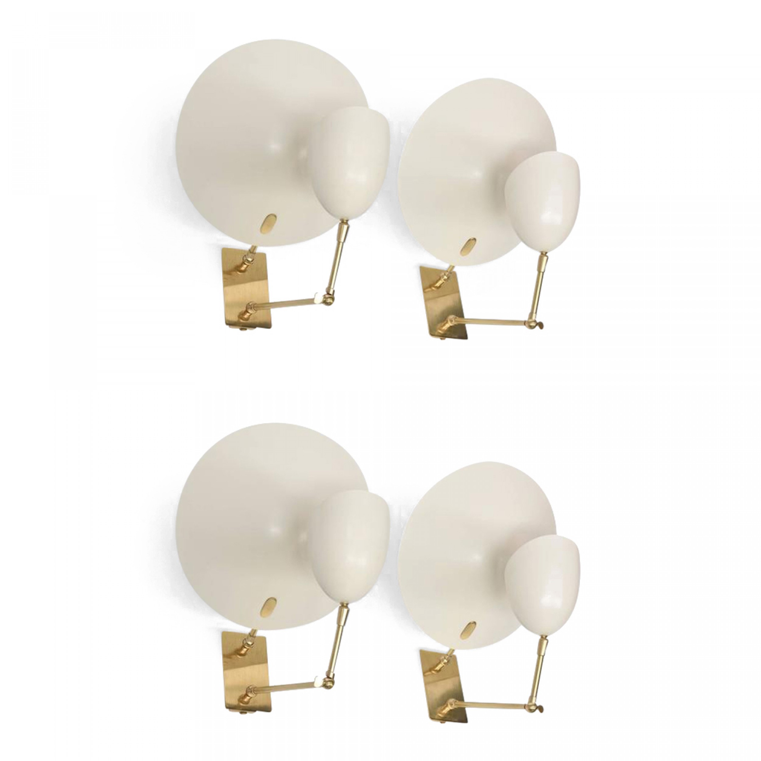 Set of 4 italian enameled metal and brass wall lights stilnovo attributed