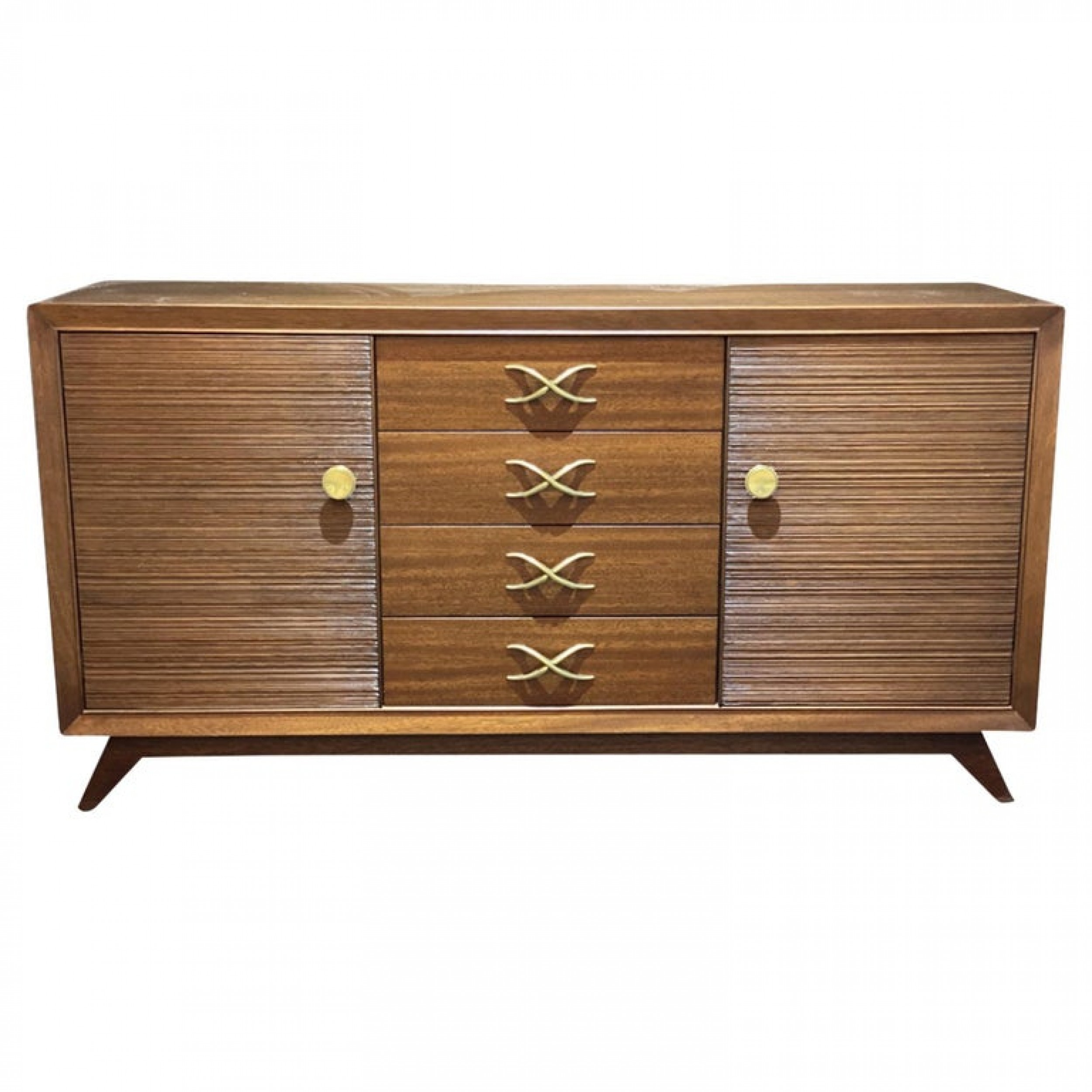 American modern dark walnut and brass credenzasideboard paul frankl