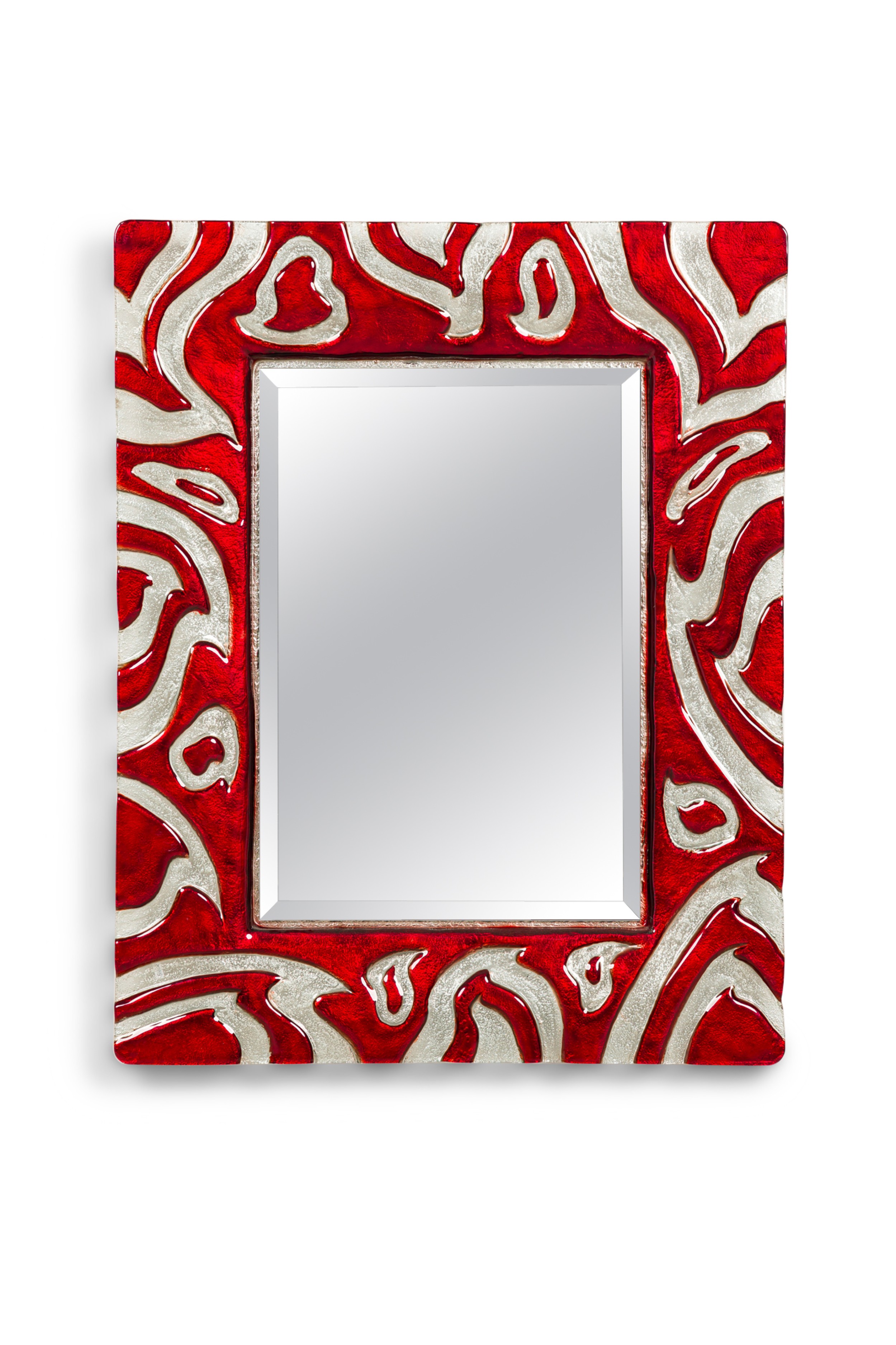 Italian mid century murano red and clear glass mirror