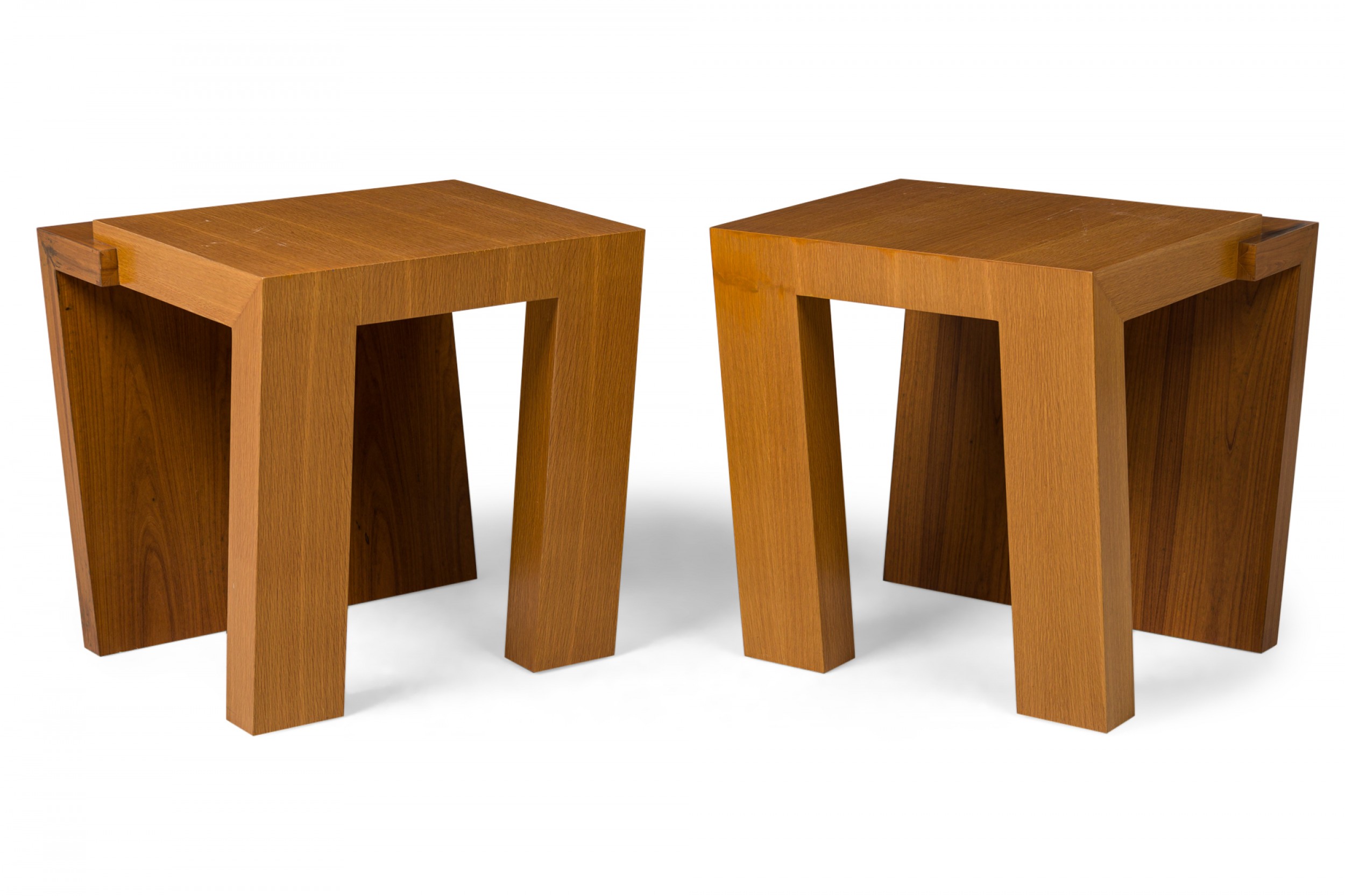 Pair of antonio fortuna contemporary american walnut and bleached mahogany end tables
