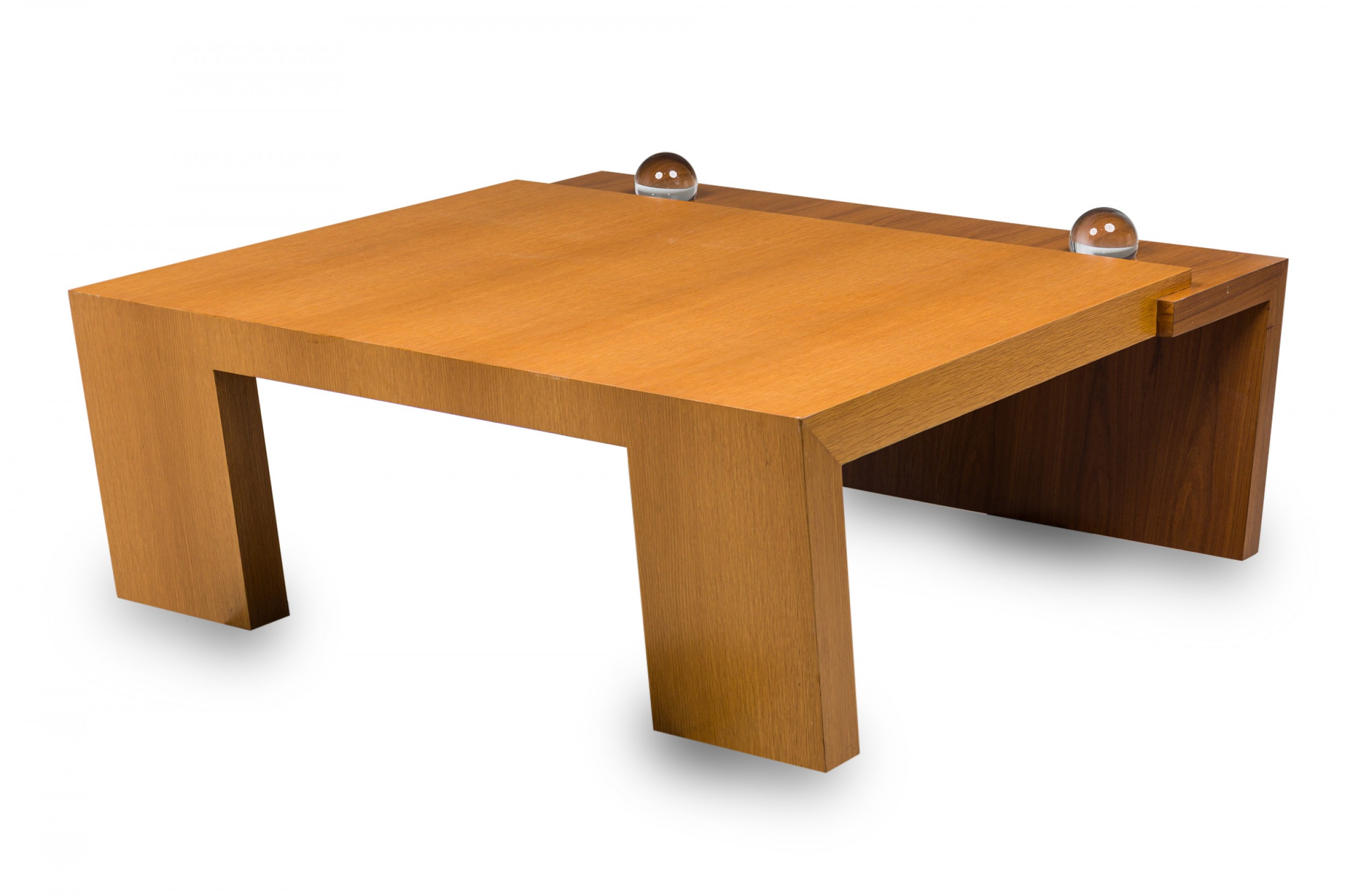 Contemporary american walnut mahogany coffee table with orbs antonio fortuna