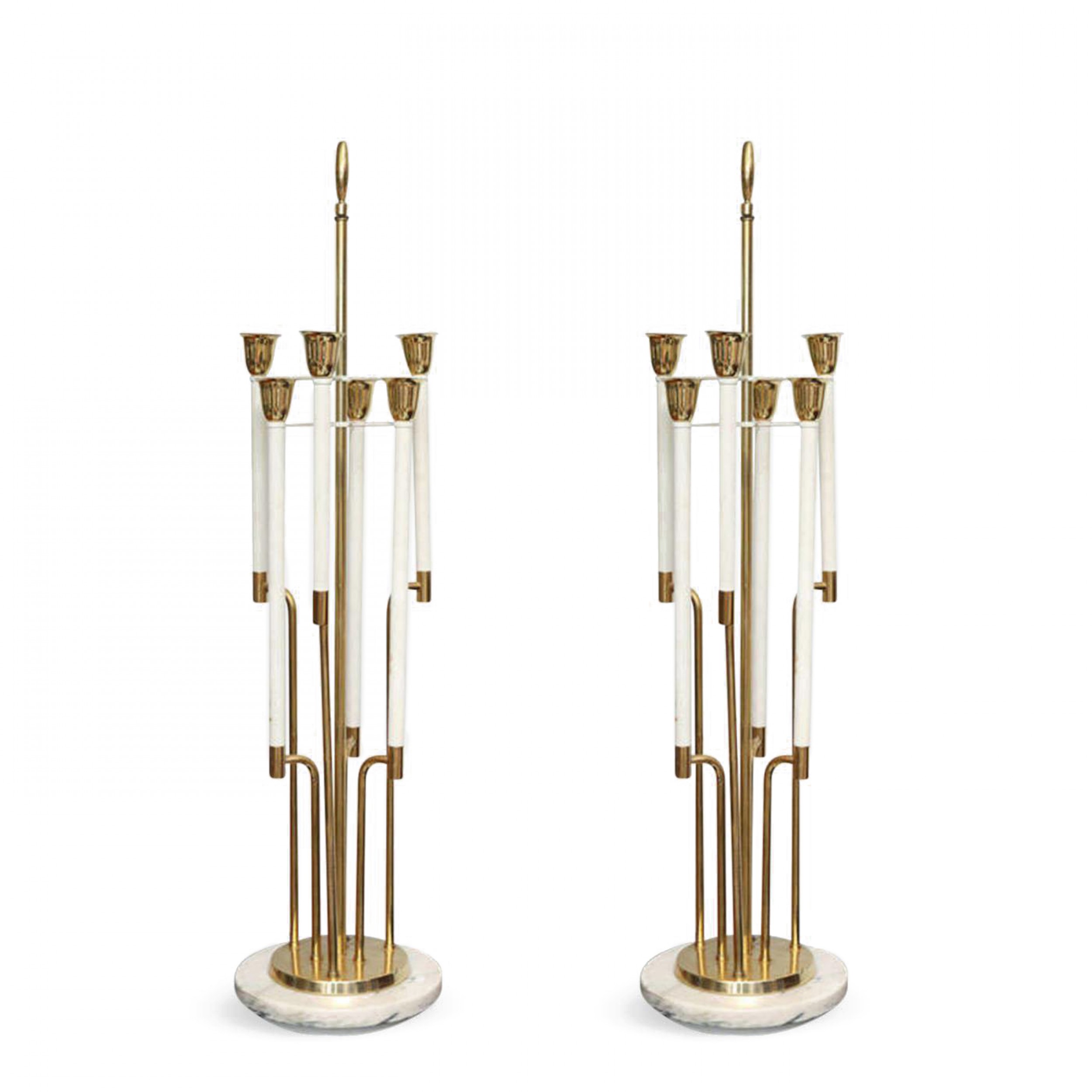 Large pair of brass and marble table lamps