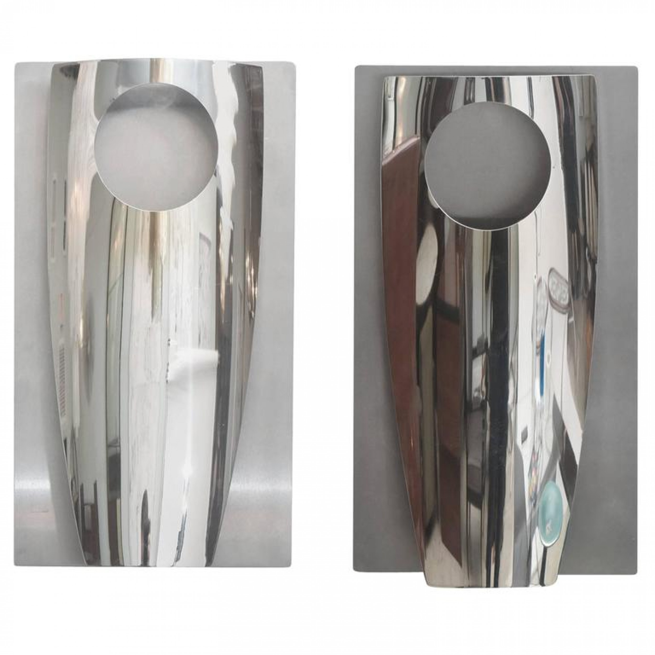 Pair of italian modern polished chrome and stainless steel wall lightssconces reggiani