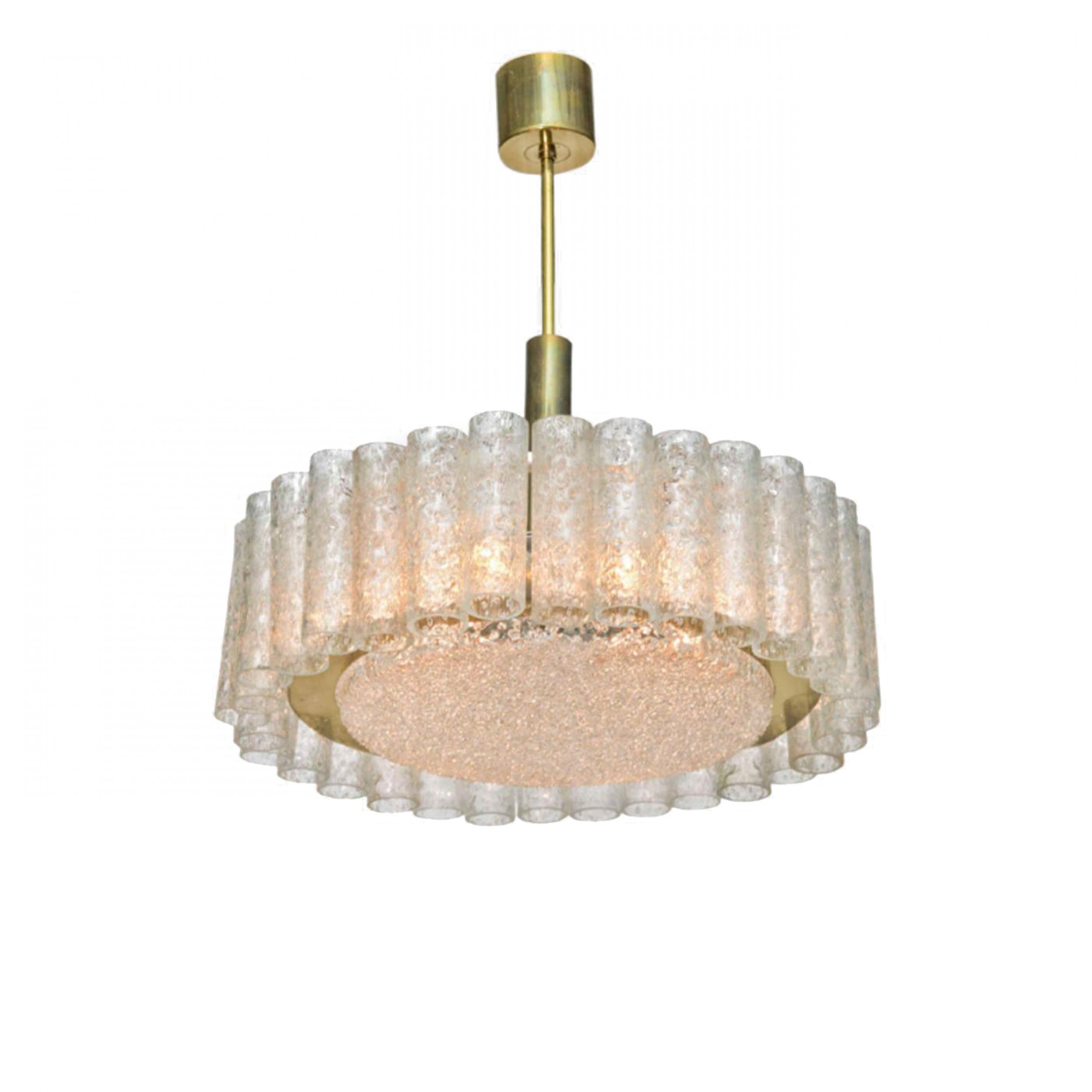 German modern hand blown glass and brass doria chandelier