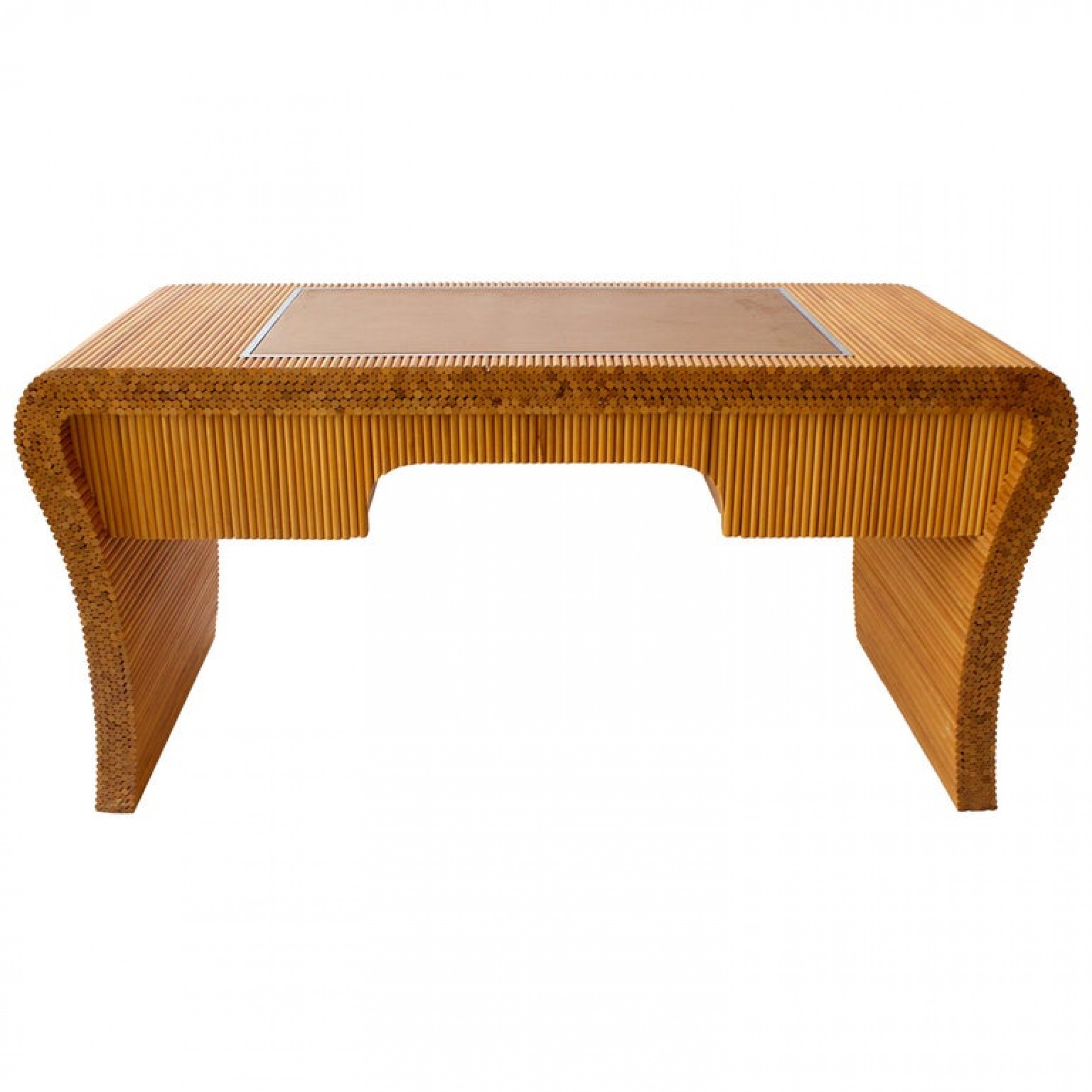 Unusual american modern bamboo leather and chrome banded desk ernest masi