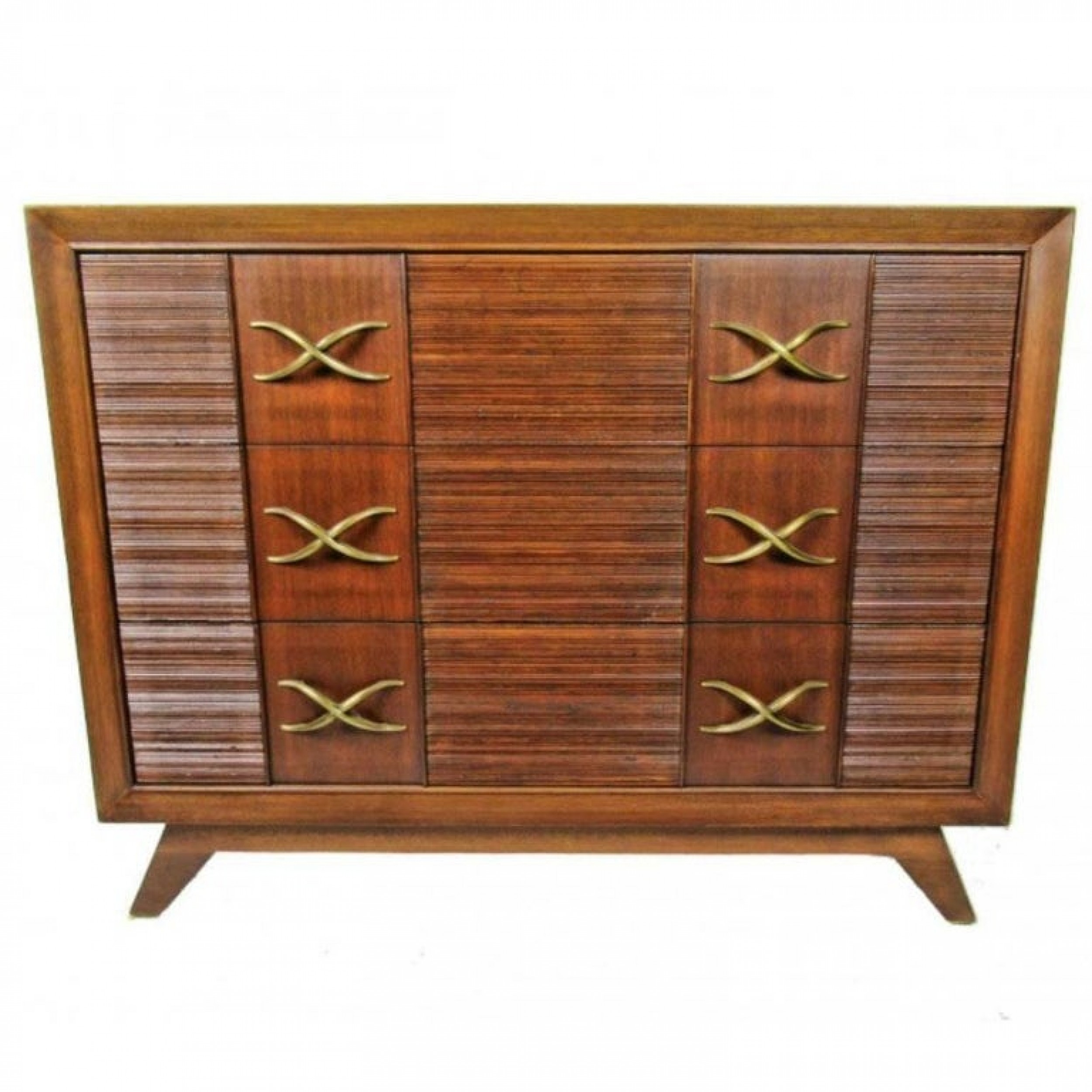 American modern dark walnut and brass three drawer chest paul frankl