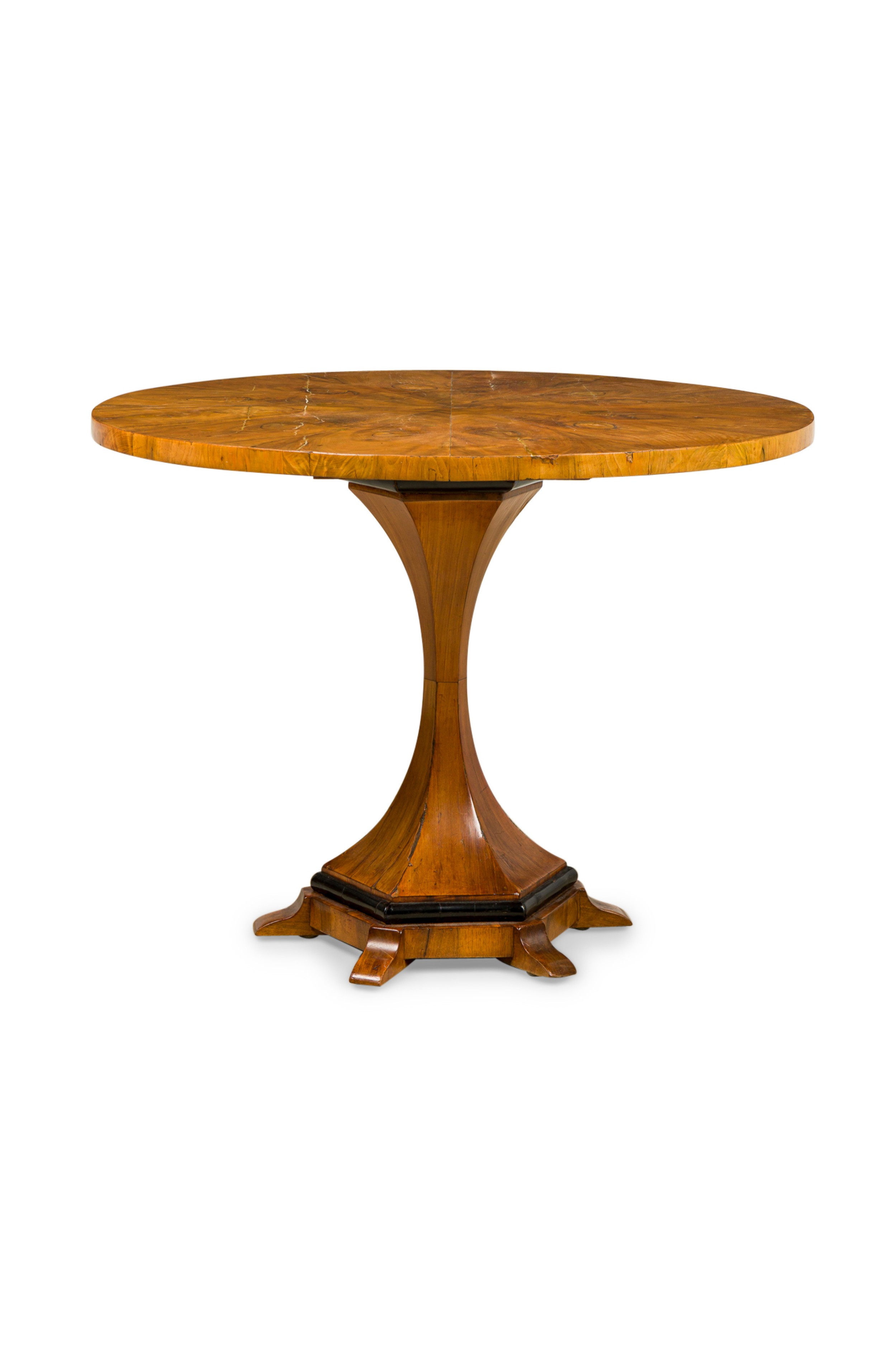 A viennese biedermeier figured fruitwood walnut and ebonized center table