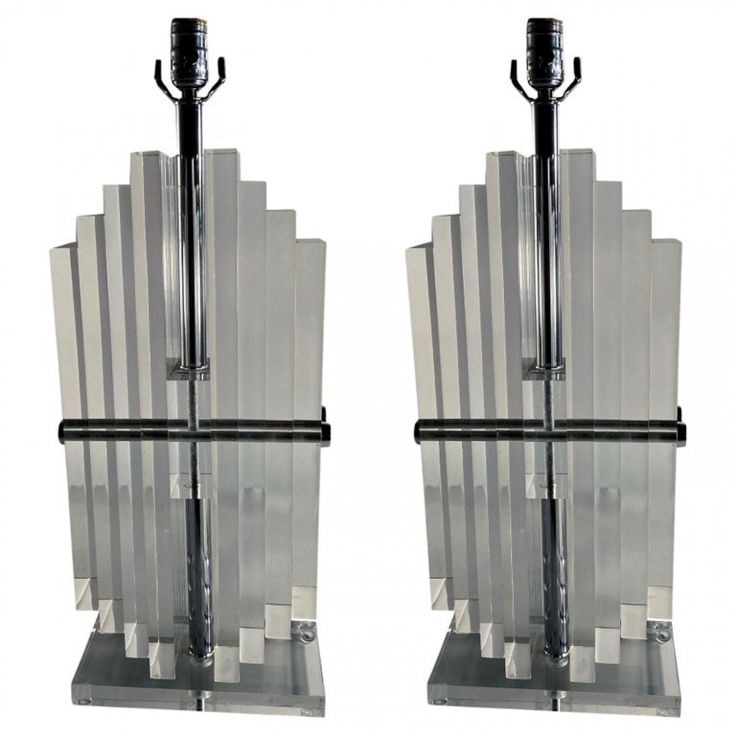 Pair of american modern stacked lucite lamps karl springer