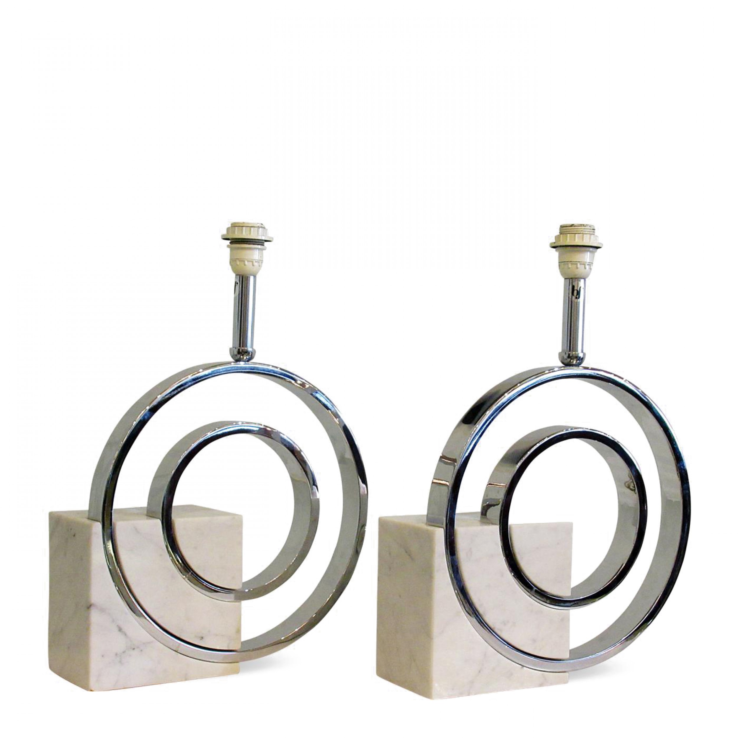 Fine pair italian modern marble chrome table lamps