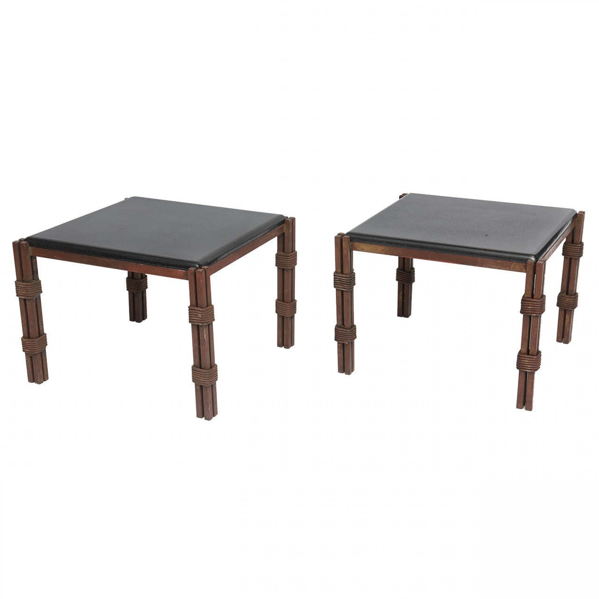 Pair of mexican modern gilt and painted iron marble top tables by arturo pani