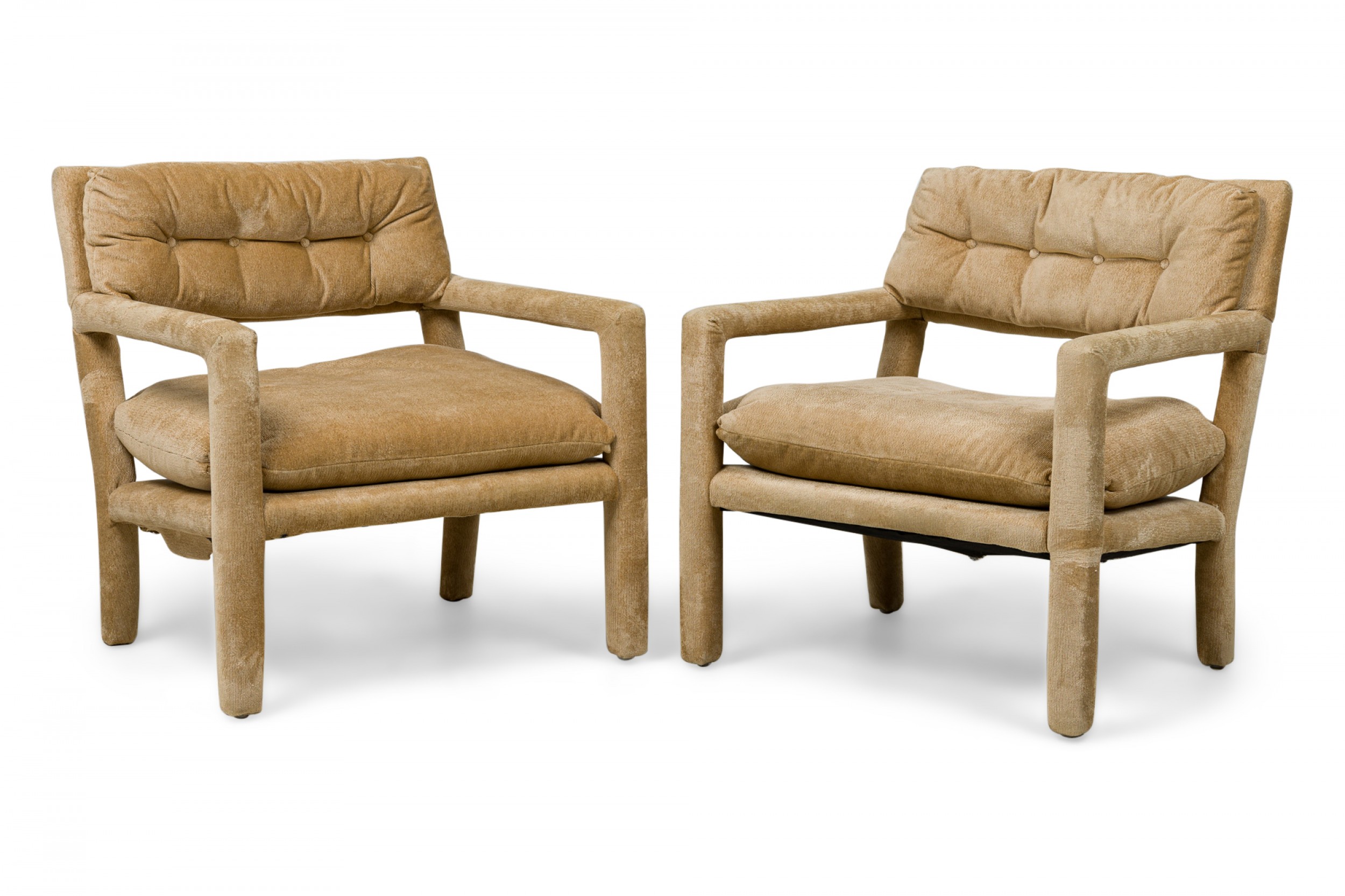 Pair of milo baughman mid century american modern upholstered parsons armchairs