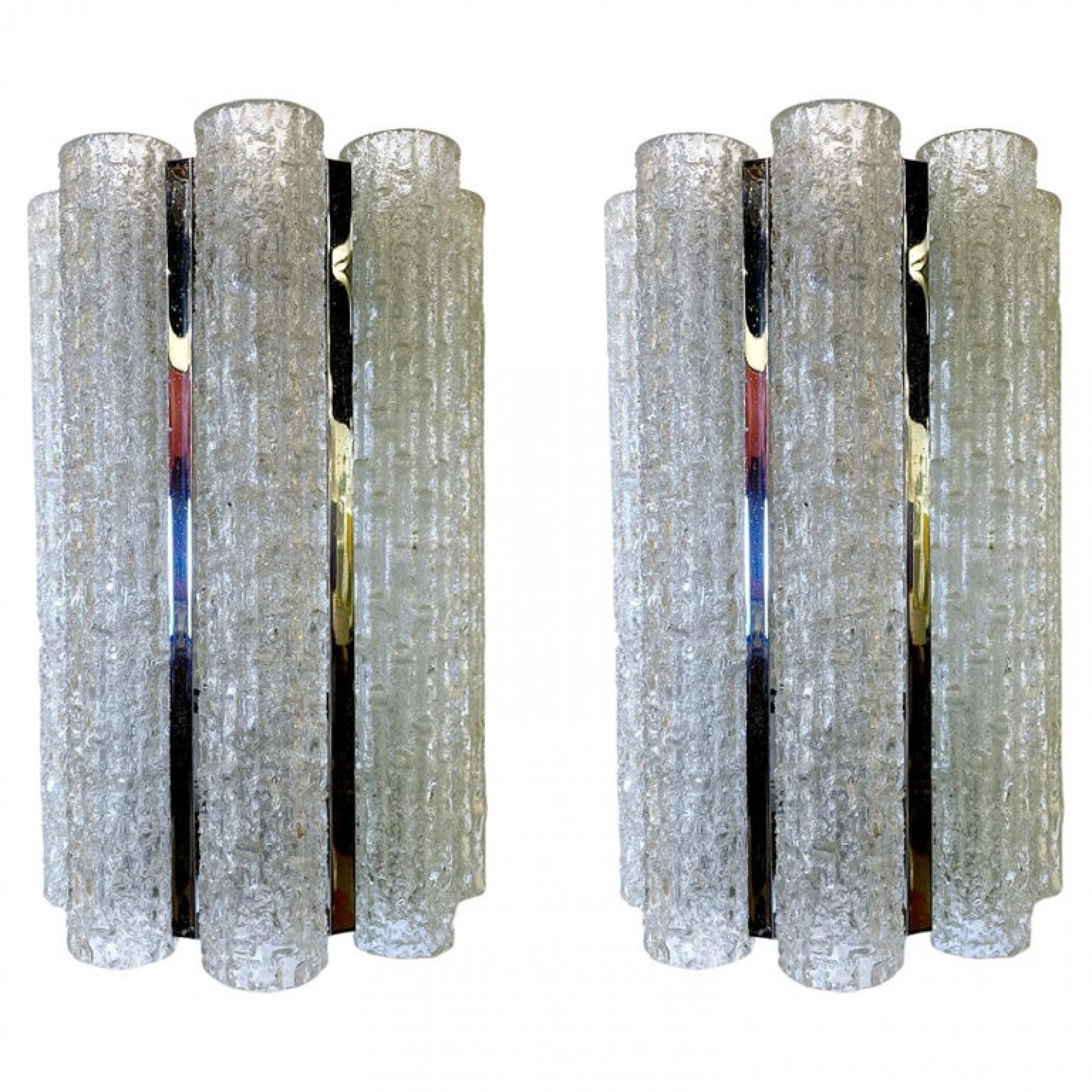 Pair of italian modern hand blown glass chrome wall lightssconces venini