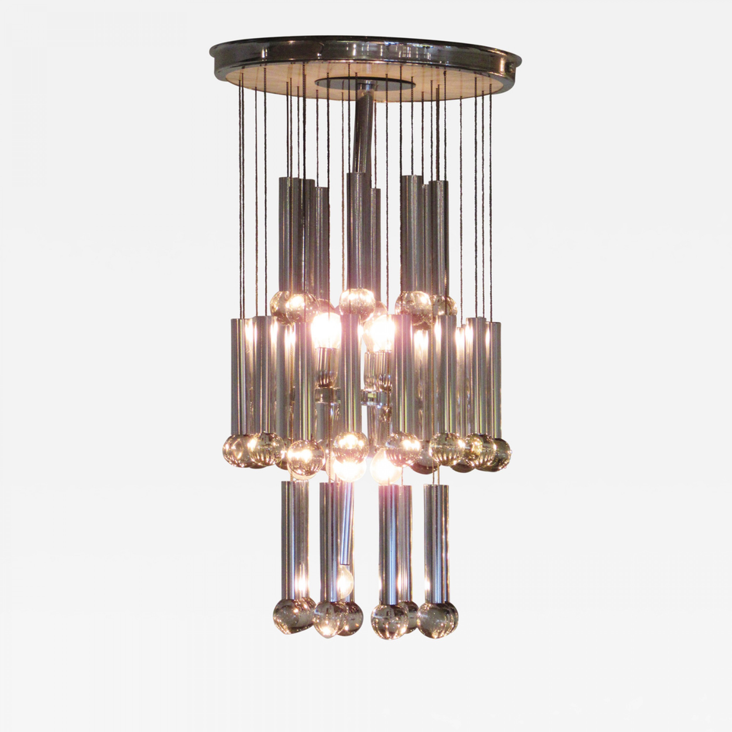2 italian modern polished chrome chandelier scolari 1960s
