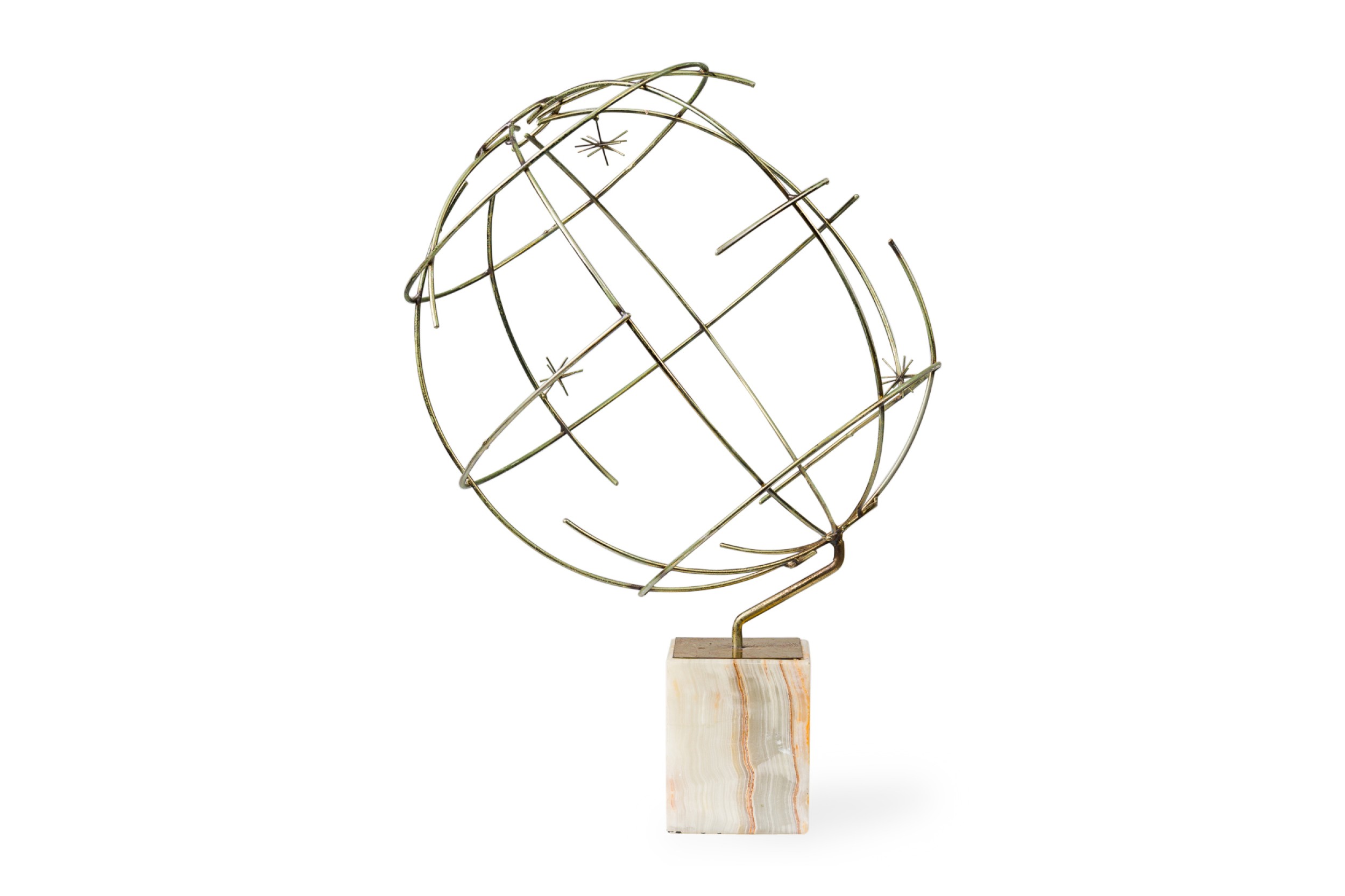 American mid century modern onyx and brass sculpture of a globe curtis jere
