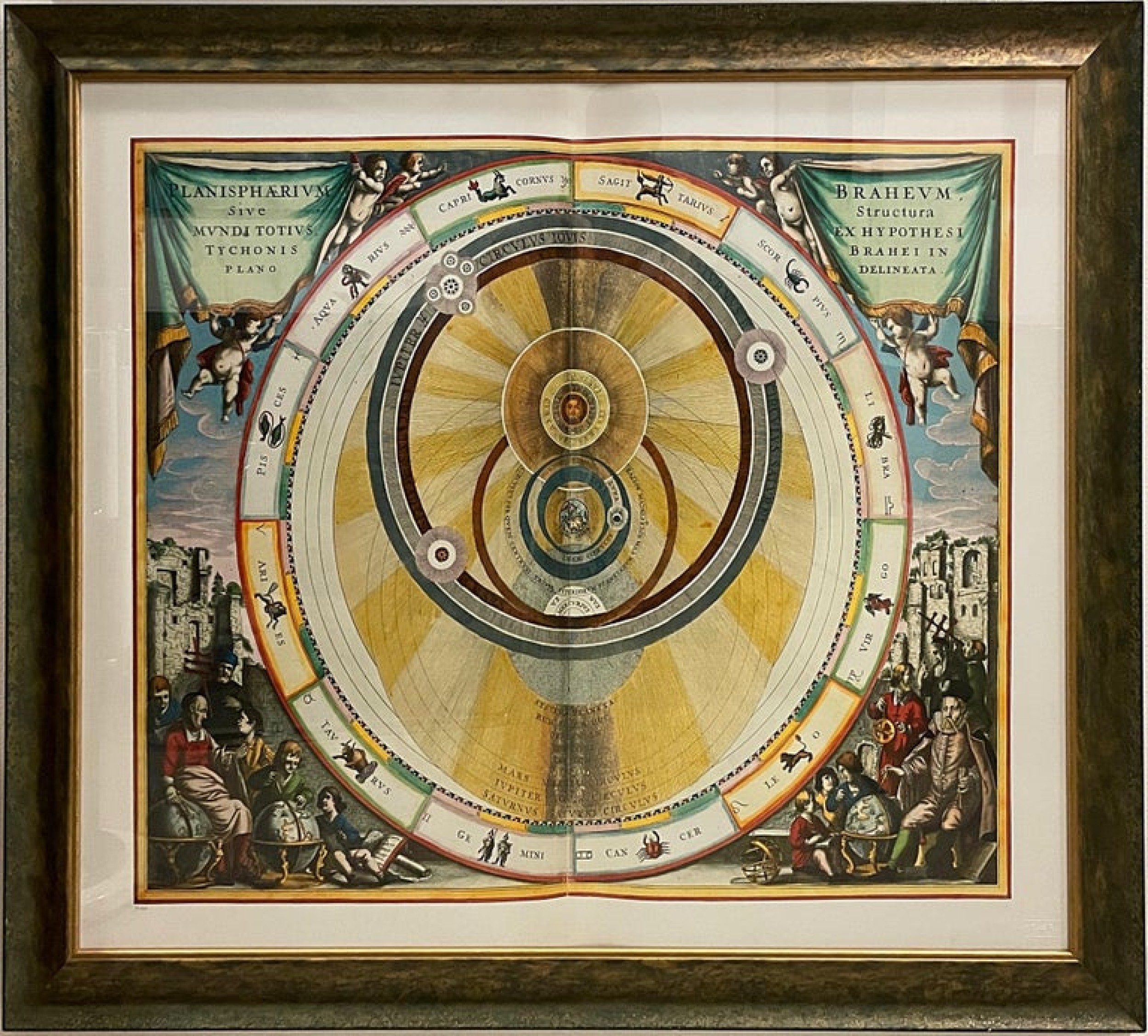 Italian renaissance style framed print of a celestial map titled tychonic planisphere 