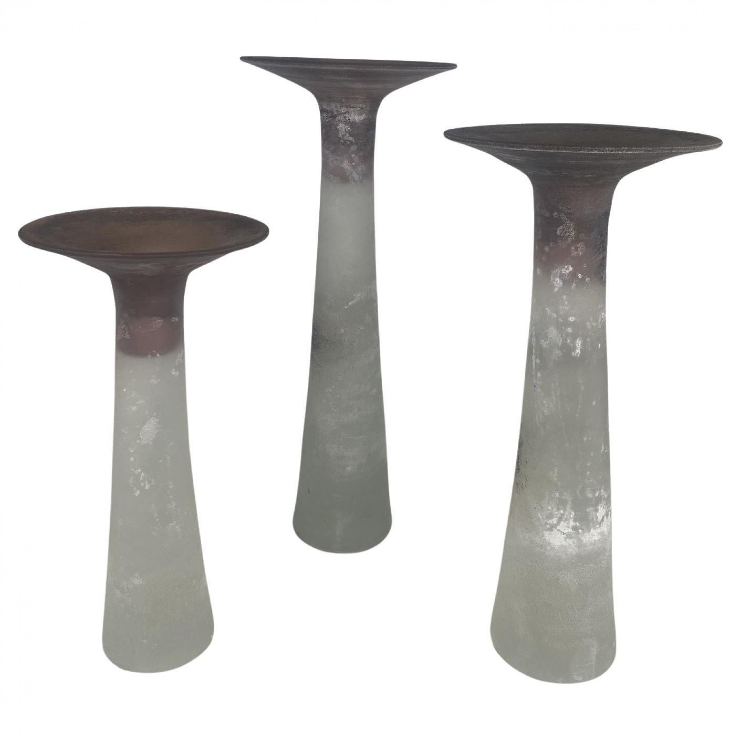 A set of 3 italian modern scavo glass candlesticks cenedese