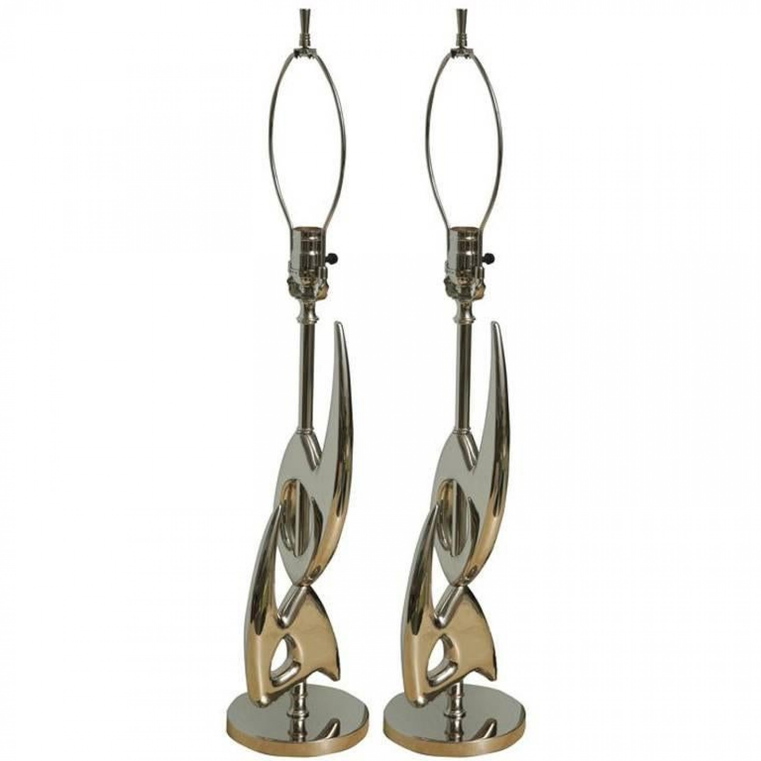 Pair of rembrandt nickel plated abstract lamps