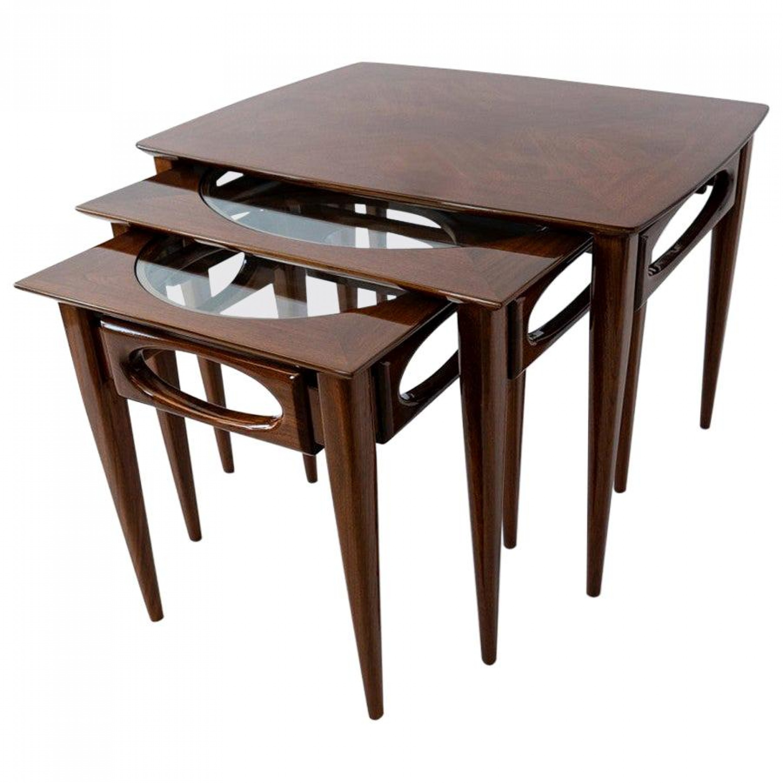 Set of 3 american modern walnut nesting tables by american of martinsville