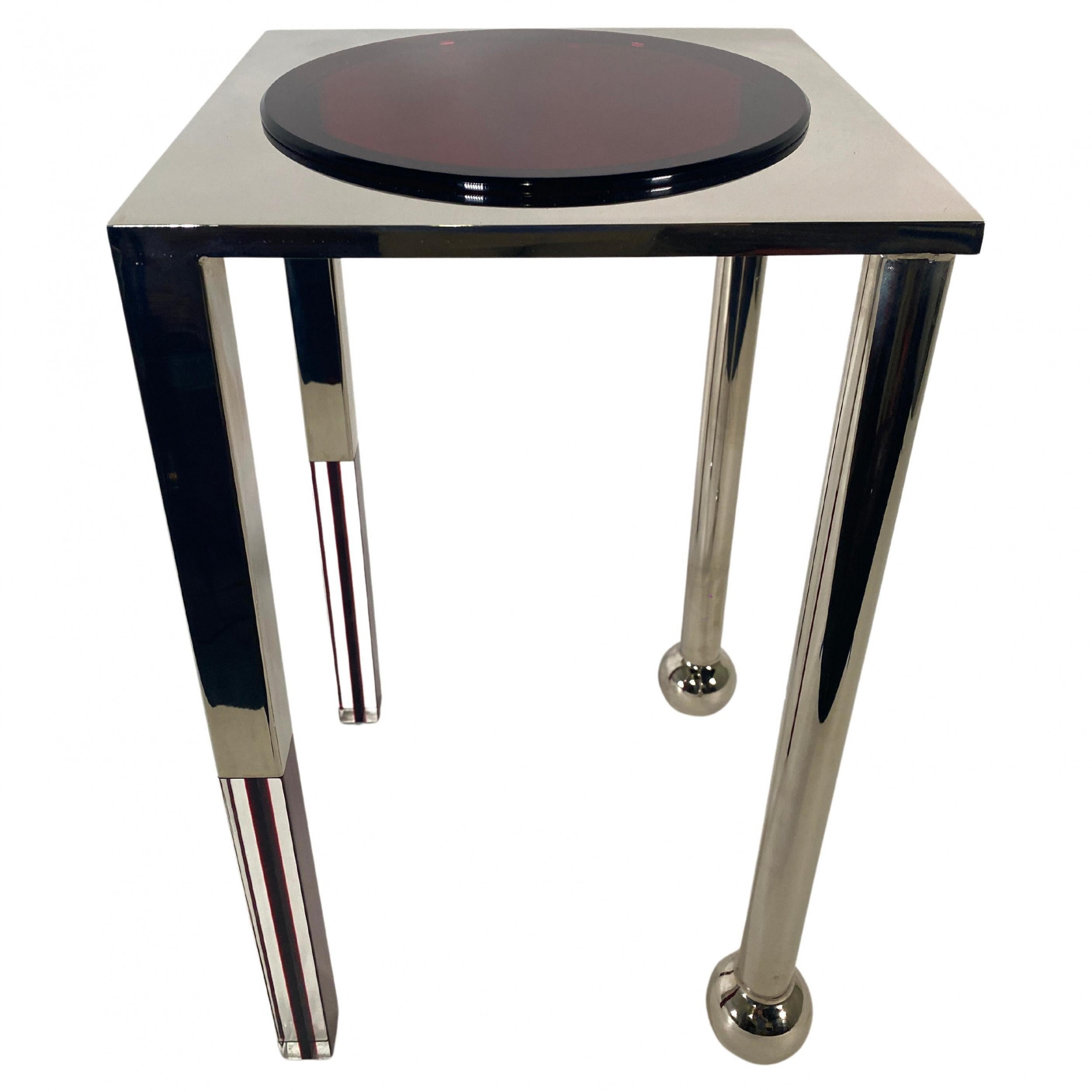 American modern sun table polished nickel red lucite charles hollis jones