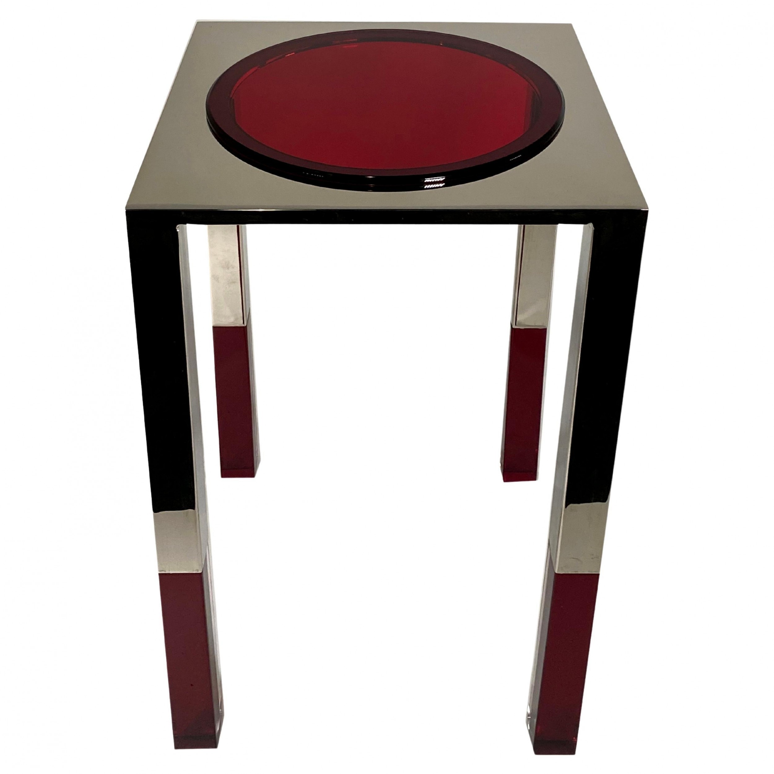 American modern polished nickel and lucite table charles hollis jones