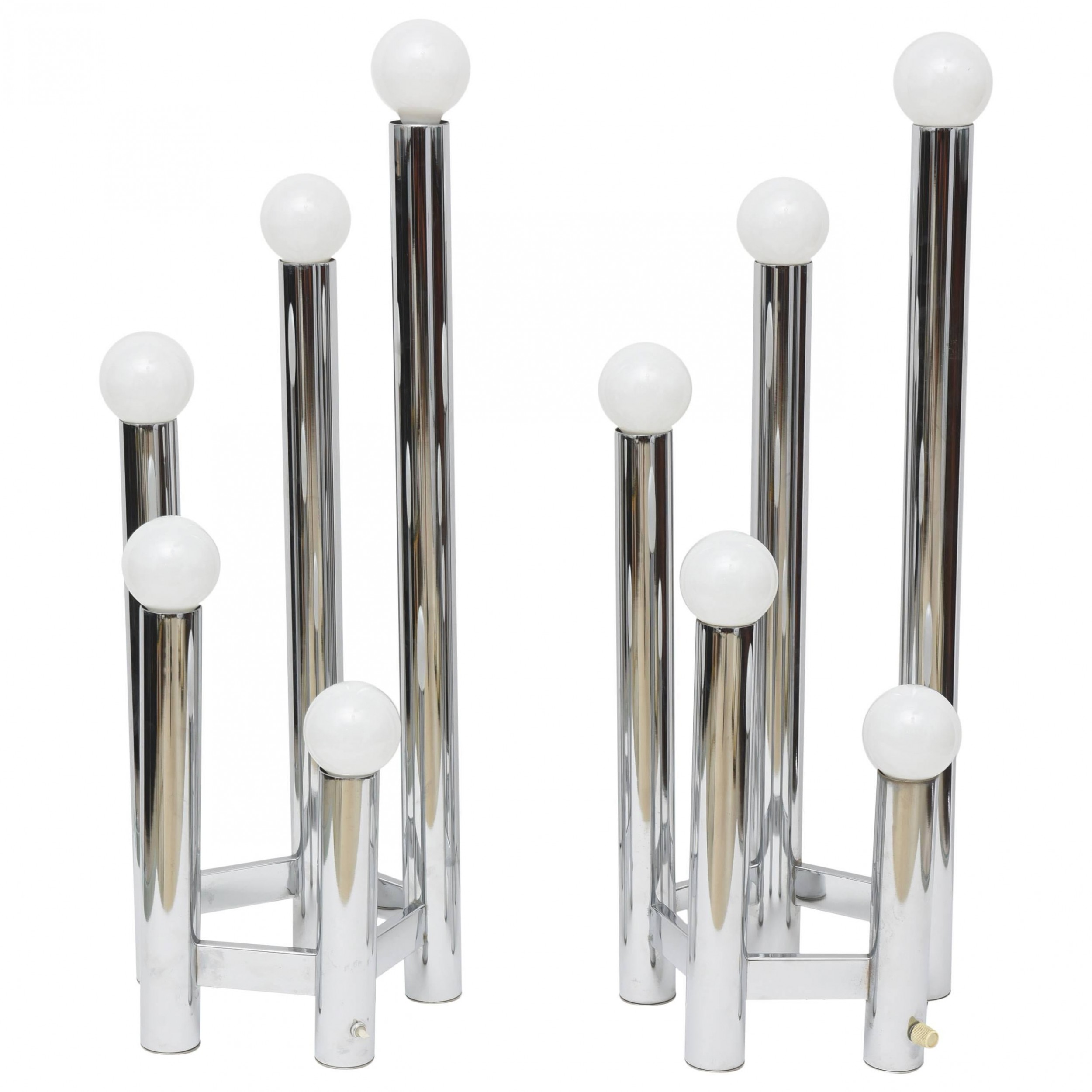 Pair of austrian modern polished chrome five light table lamps kalmar