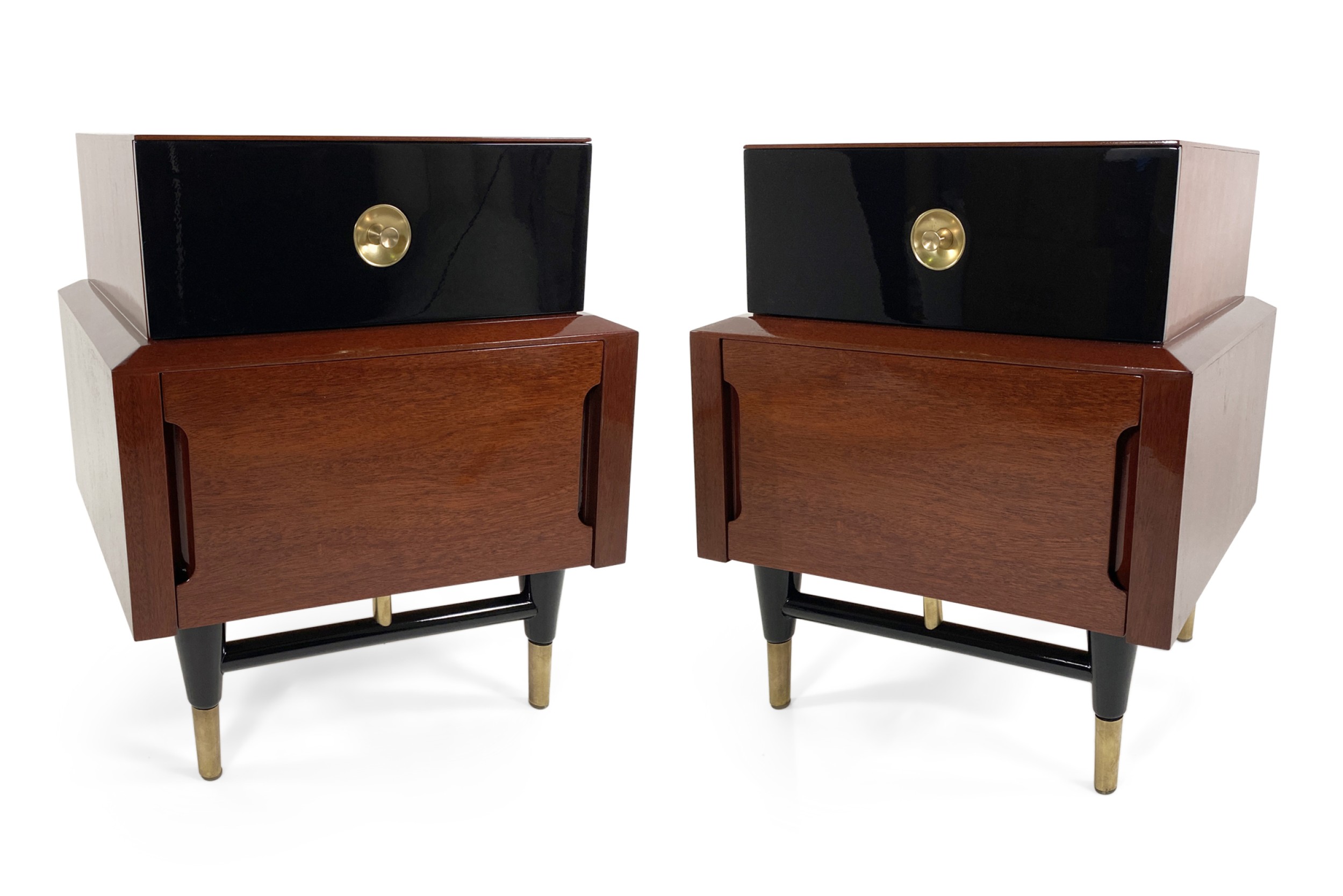 Pair american modern mahogany and ebonized bedside tables american of martinsville