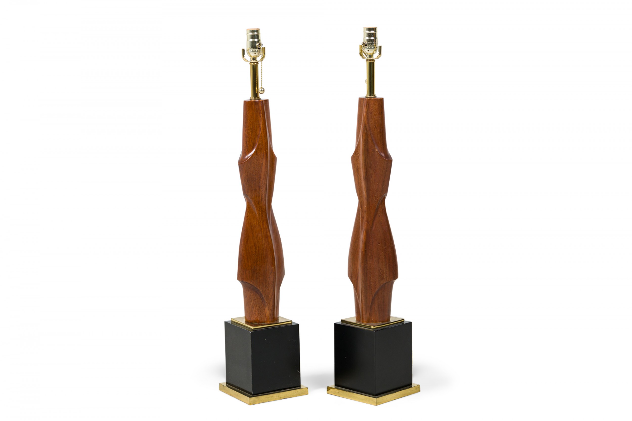 Pair of american modern mahogany and brass table lamps laurel lamp company