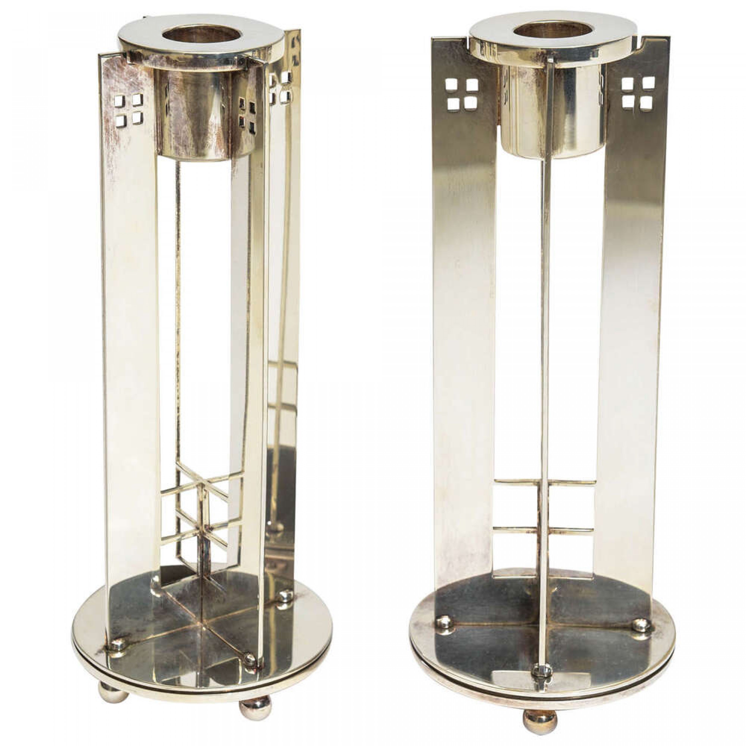 Pair of american modern silver plate candlesticks robert a m stern for swid powell