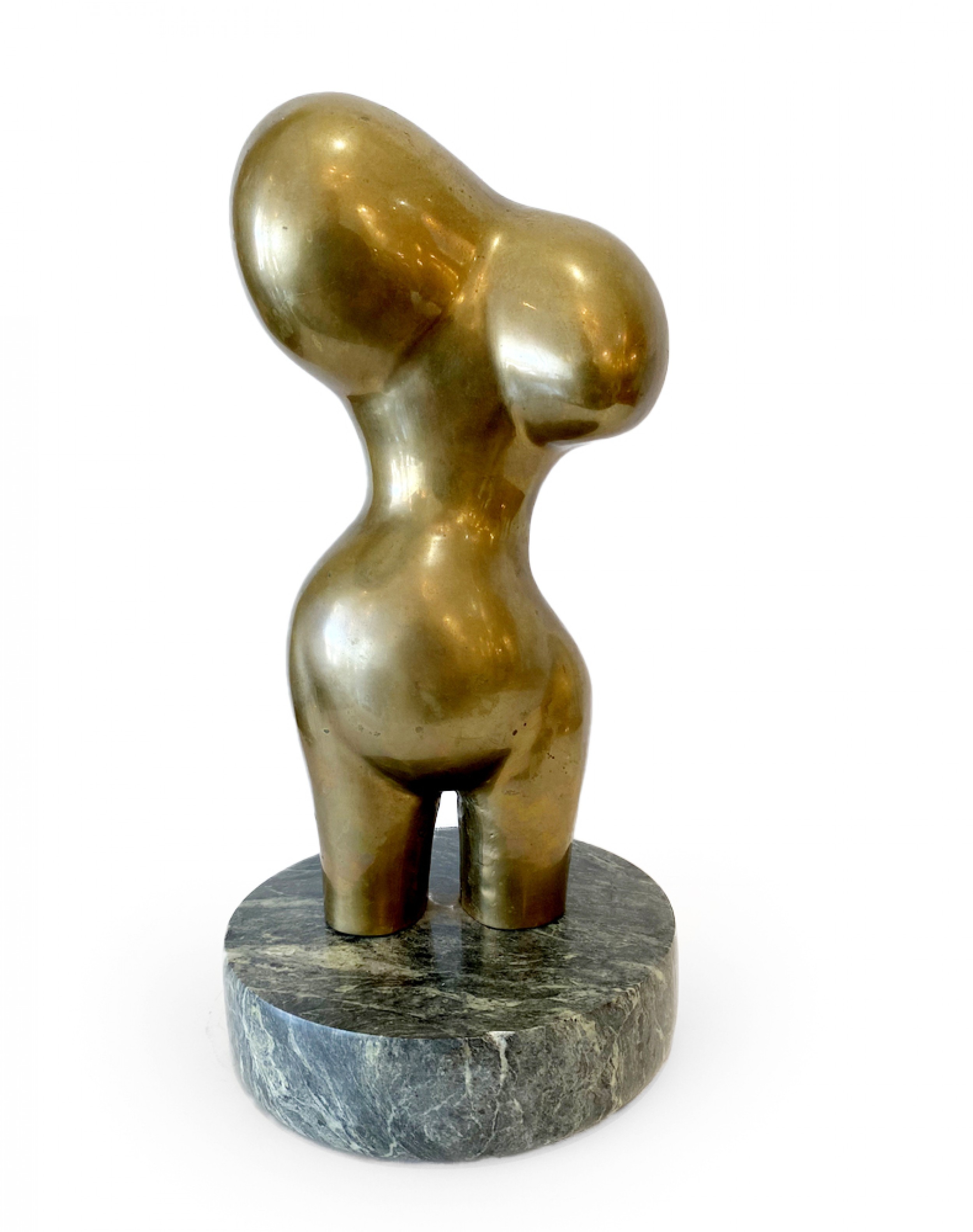 Abstract modern bronze figural female nude sculpture on marble base