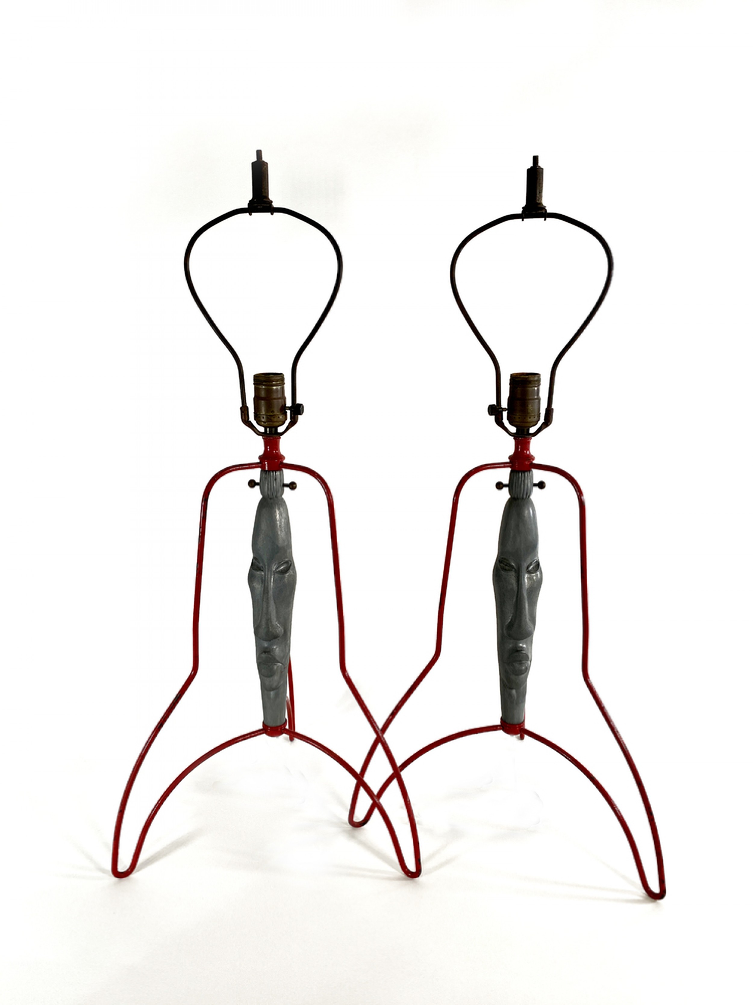 Pair of american modern figural iron table lamps
