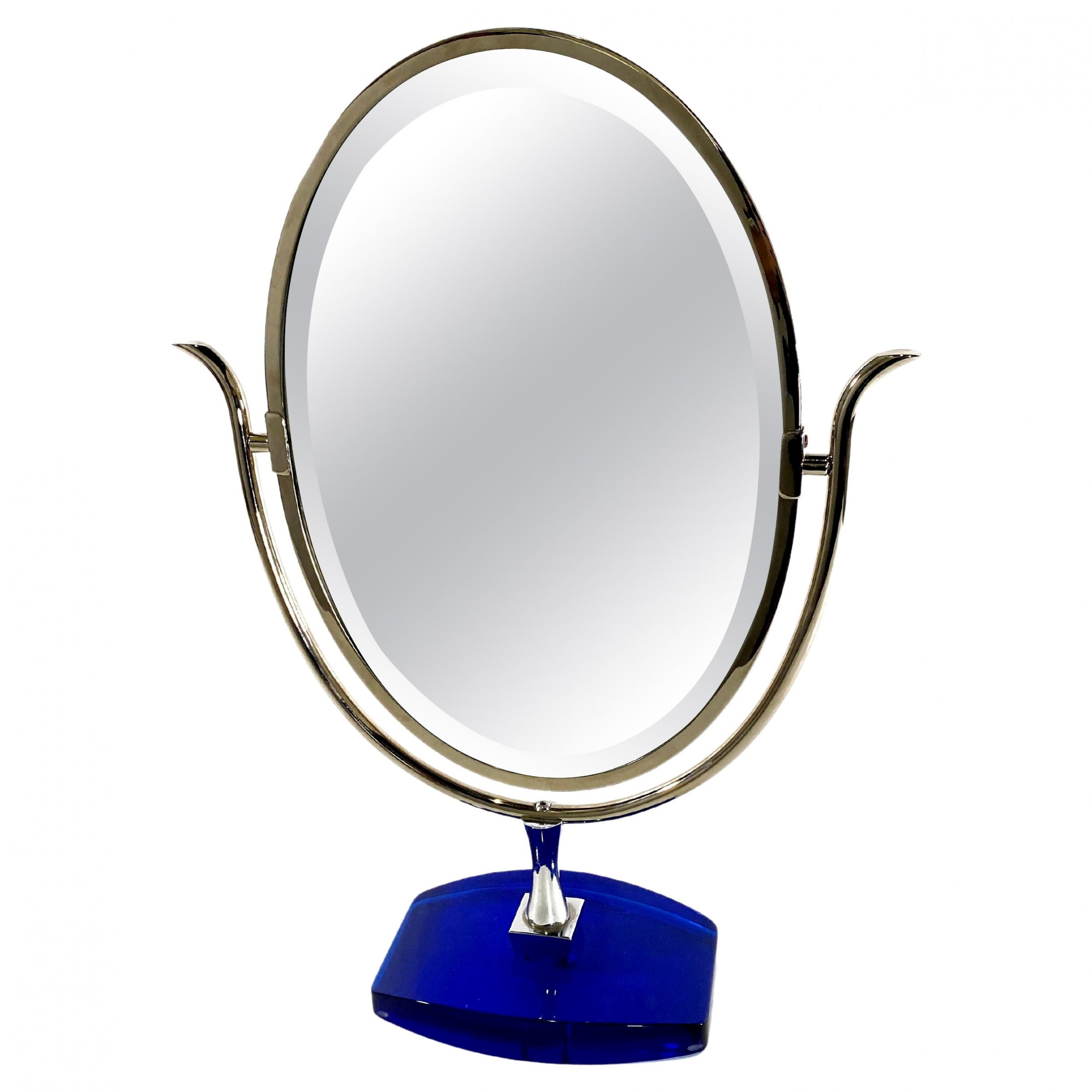American modern polished nickel blue lucite vanity mirror charles hollis jones