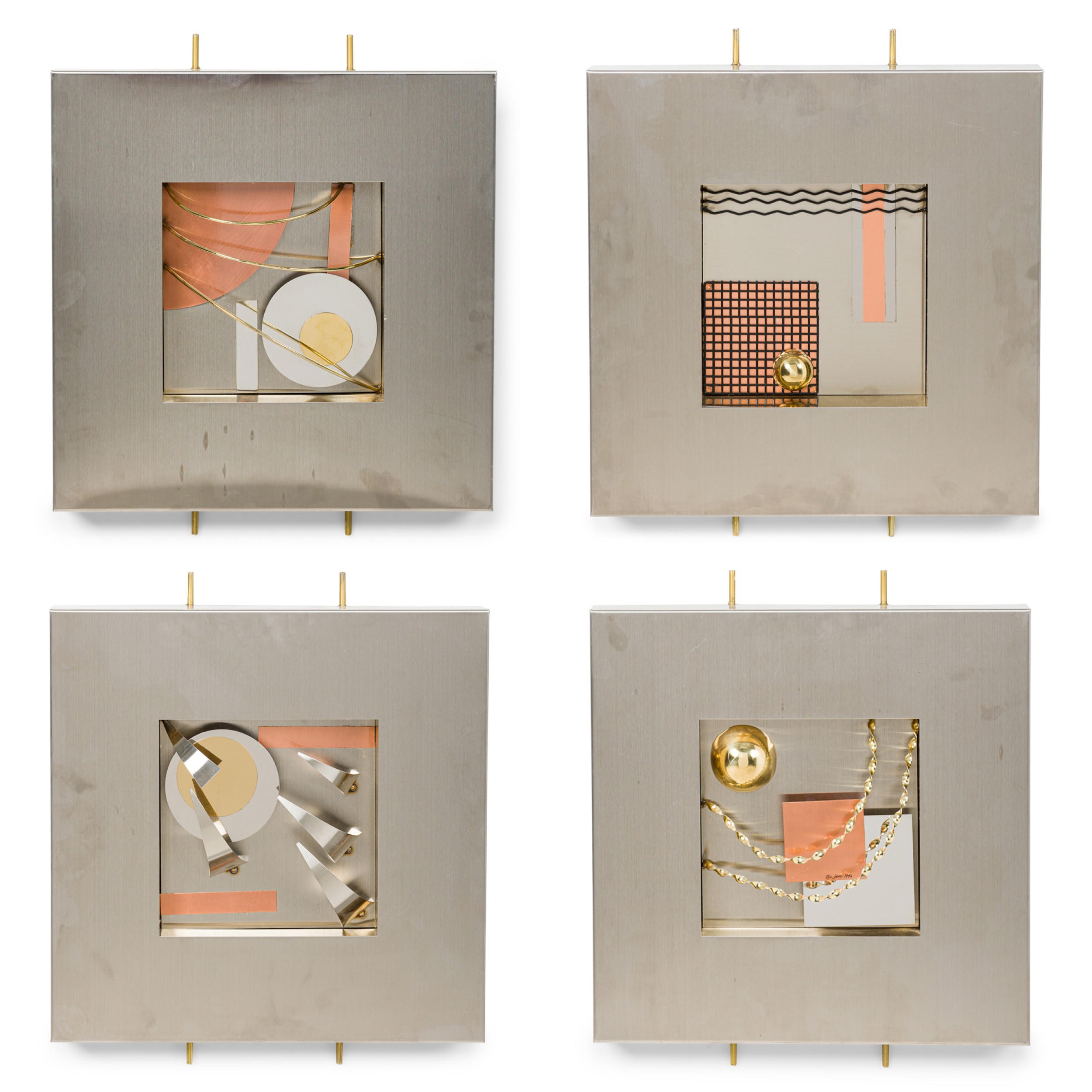 Set 4 american modern stainless steel brass copper wall sculptures curtis jere
