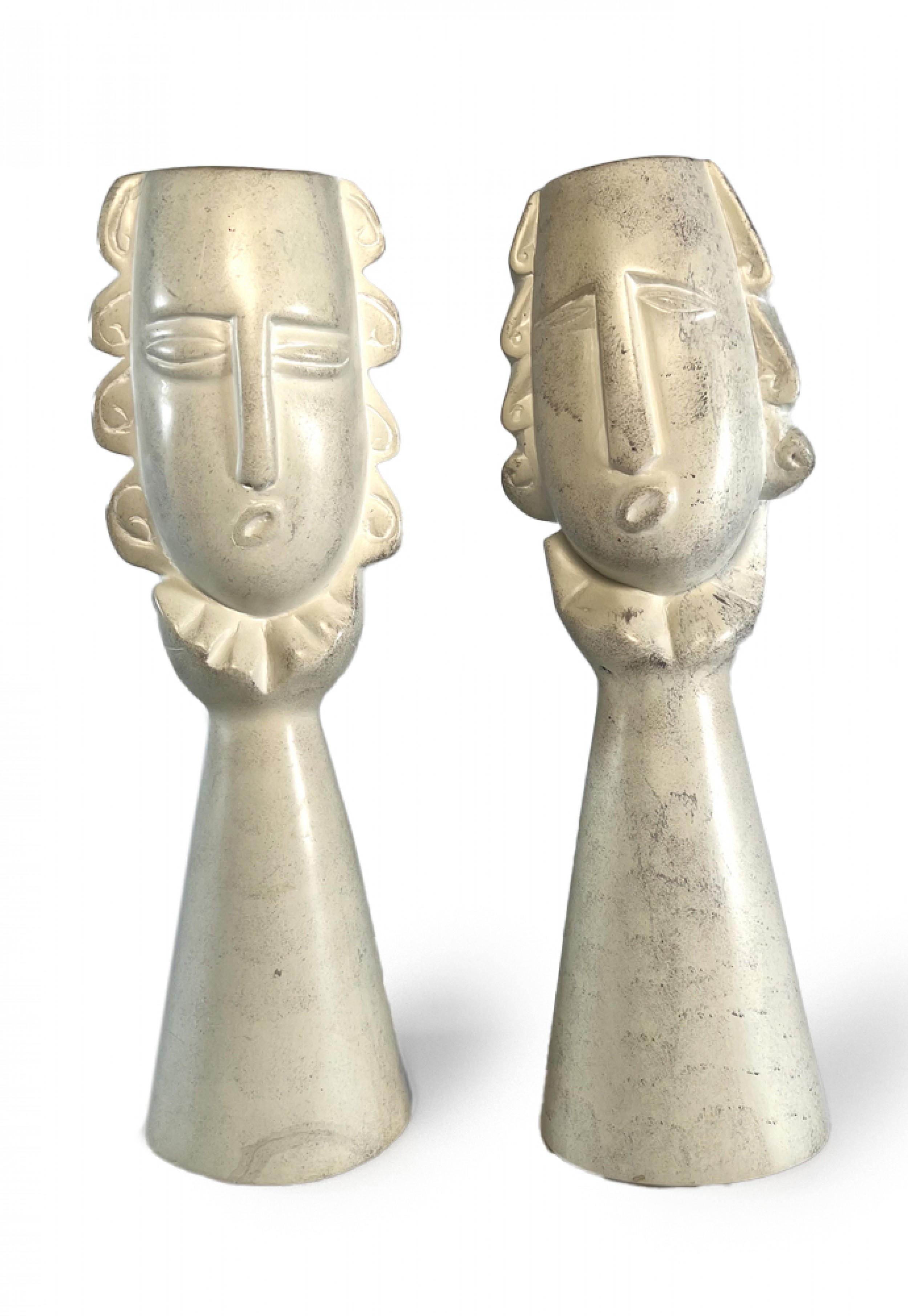 Pair of french modern cream marble figural tabletop sculptures