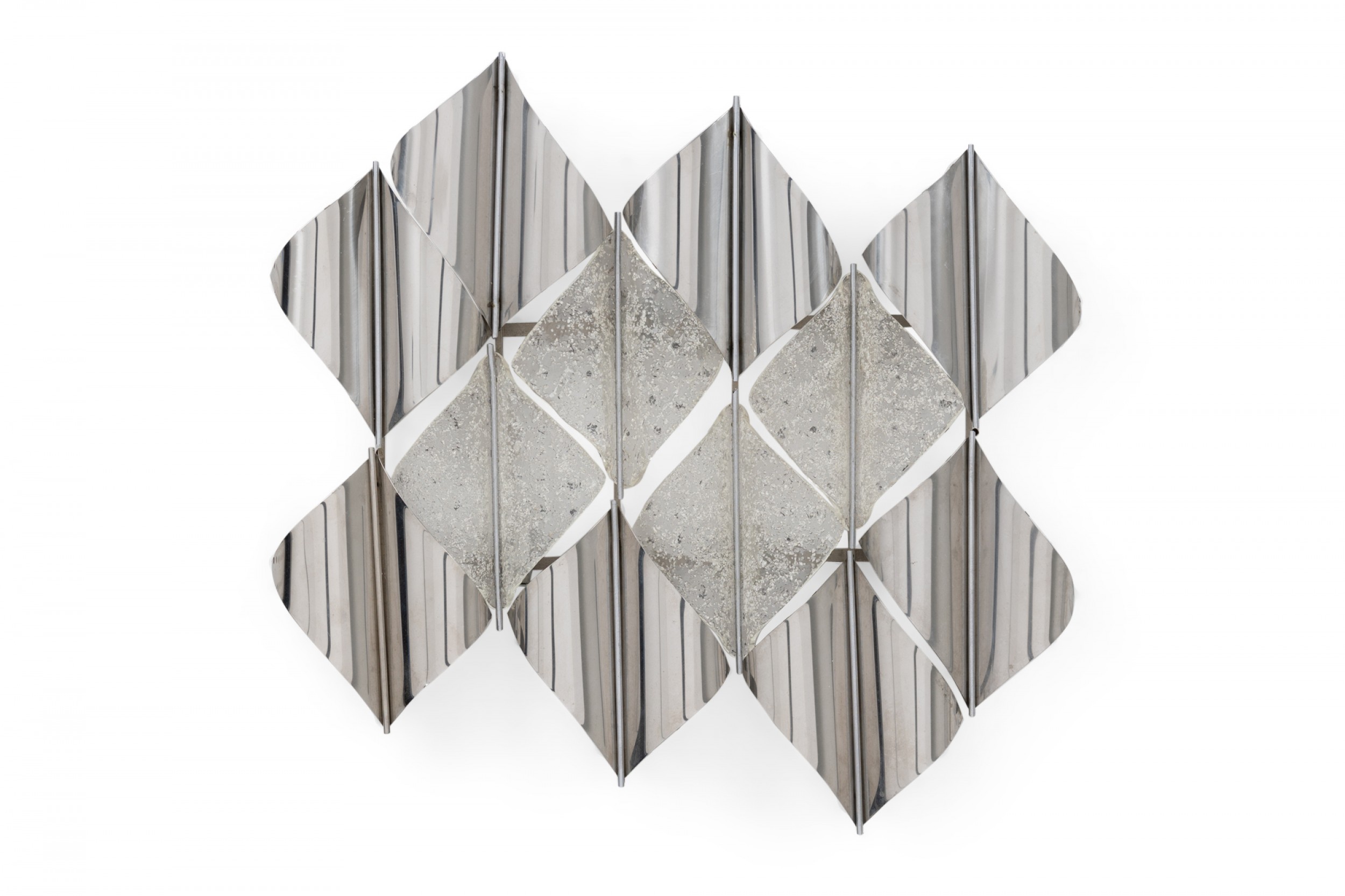 Mazzega mid century italian modern handblown glass and polished stainless steel wall light