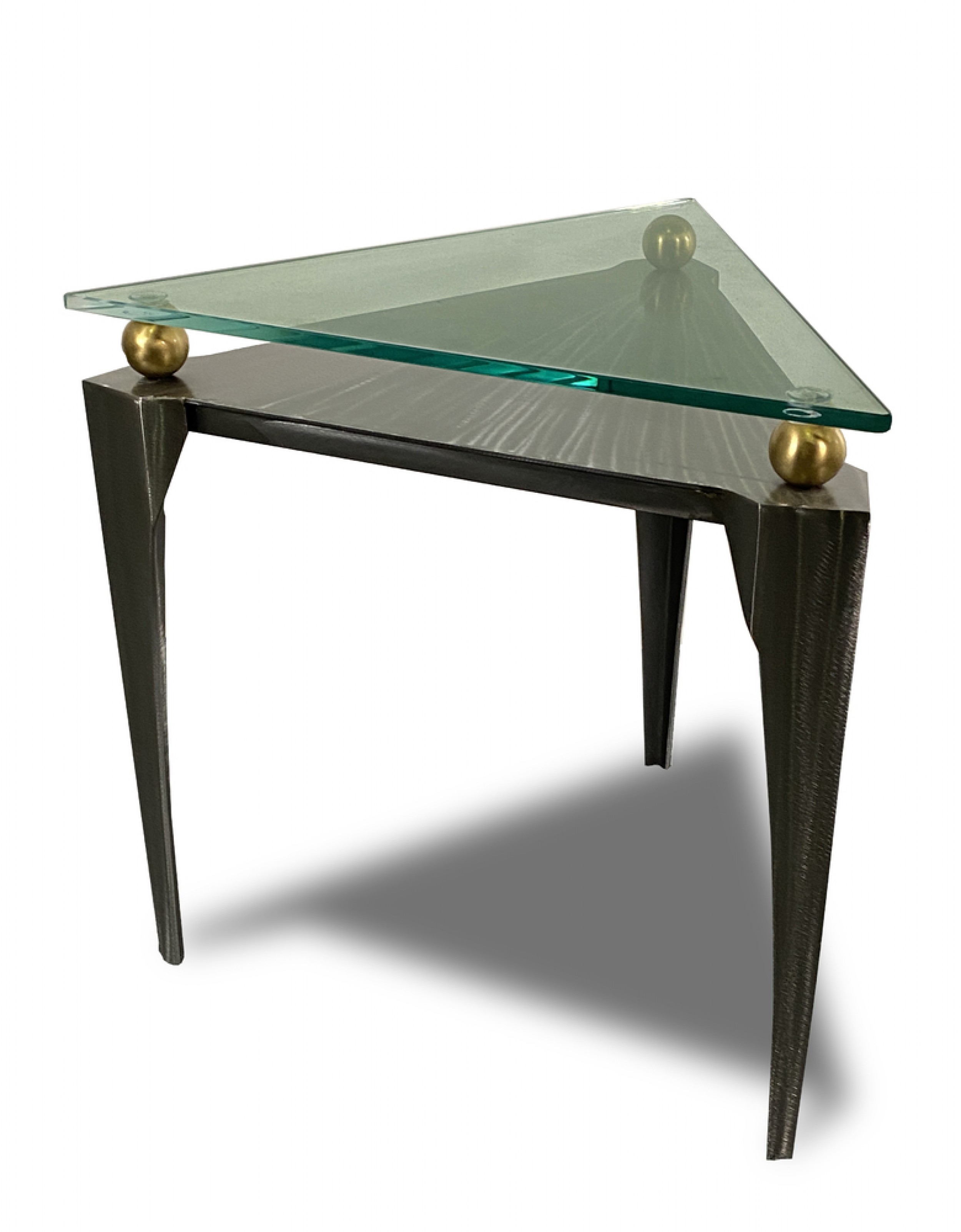 American modern steel and brass triangular side table girardini design