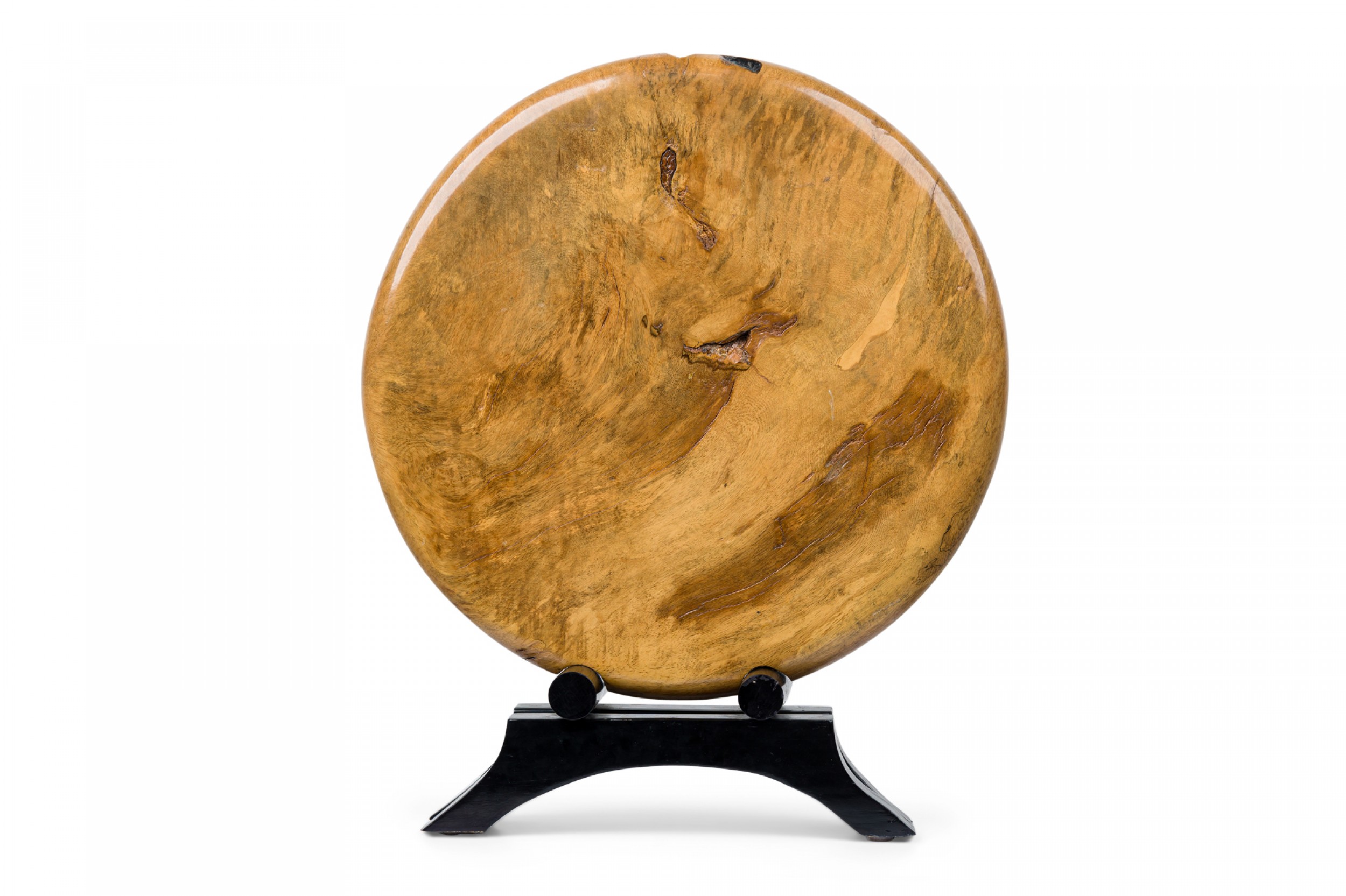 Contemporary american modern circular wood sculpture on stand