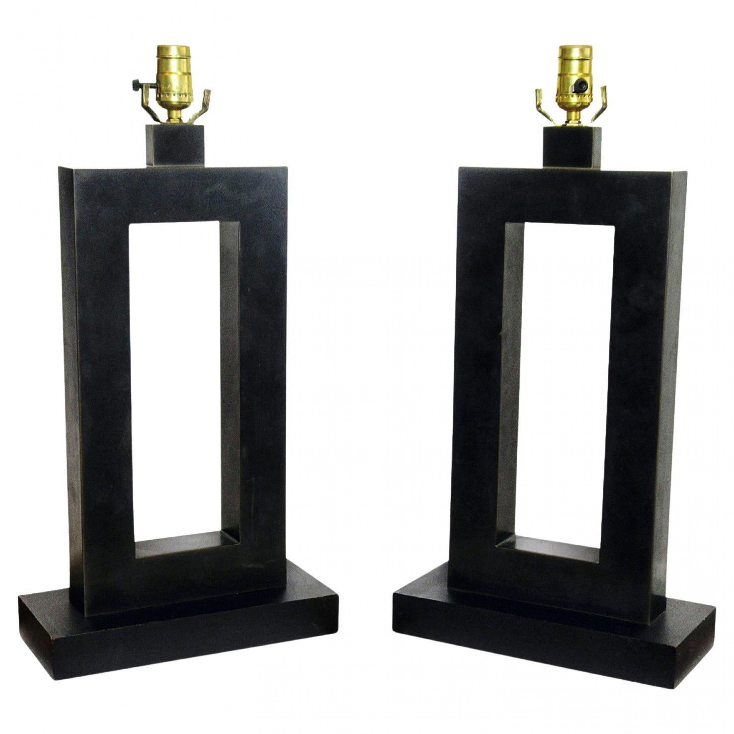 Pair of american modern rubbed bronze table lamps laurel lamp company