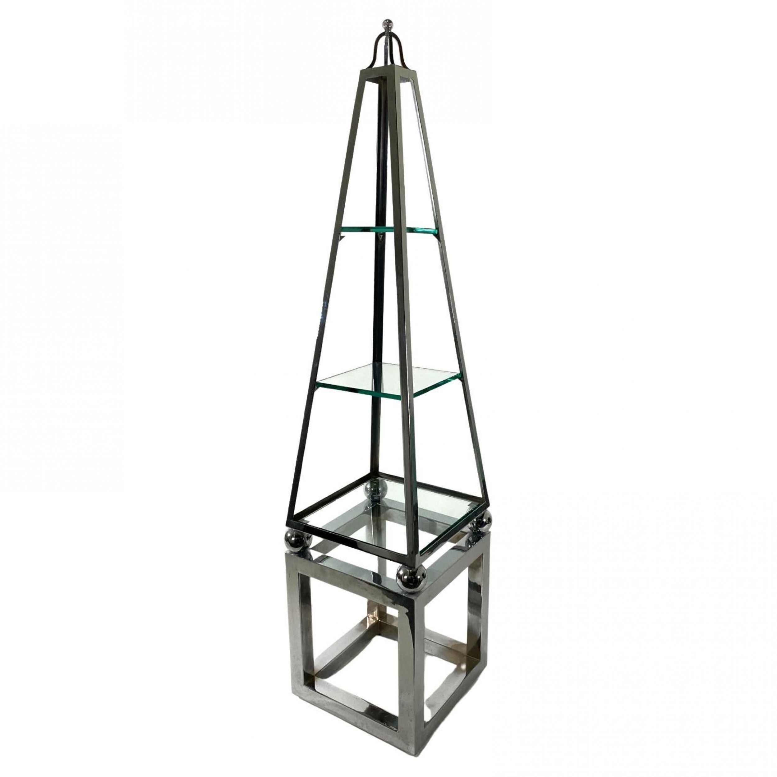 Italian modern polished chrome obelisk form etagere
