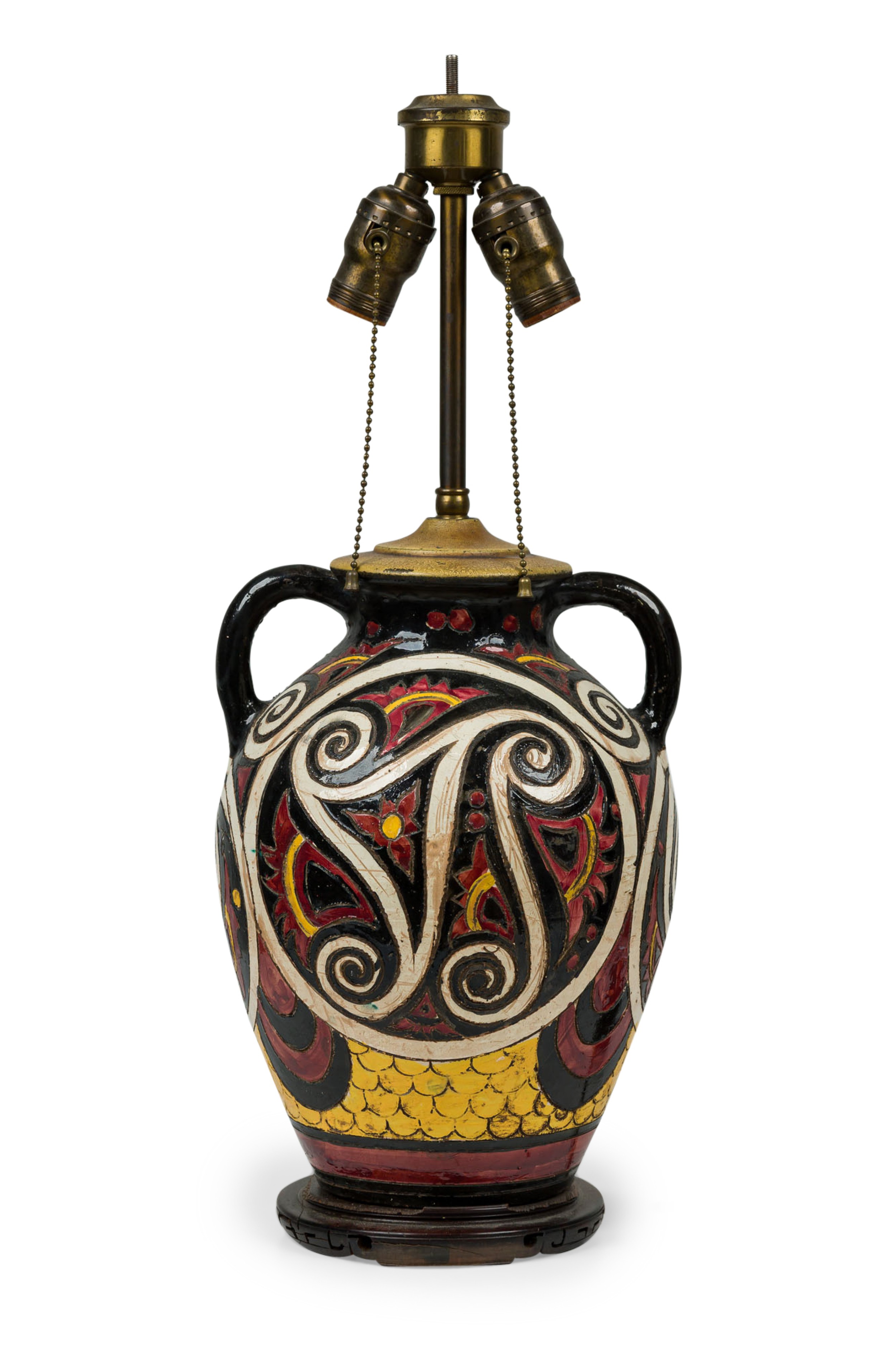 Italian mid century black figure pottery table lamp