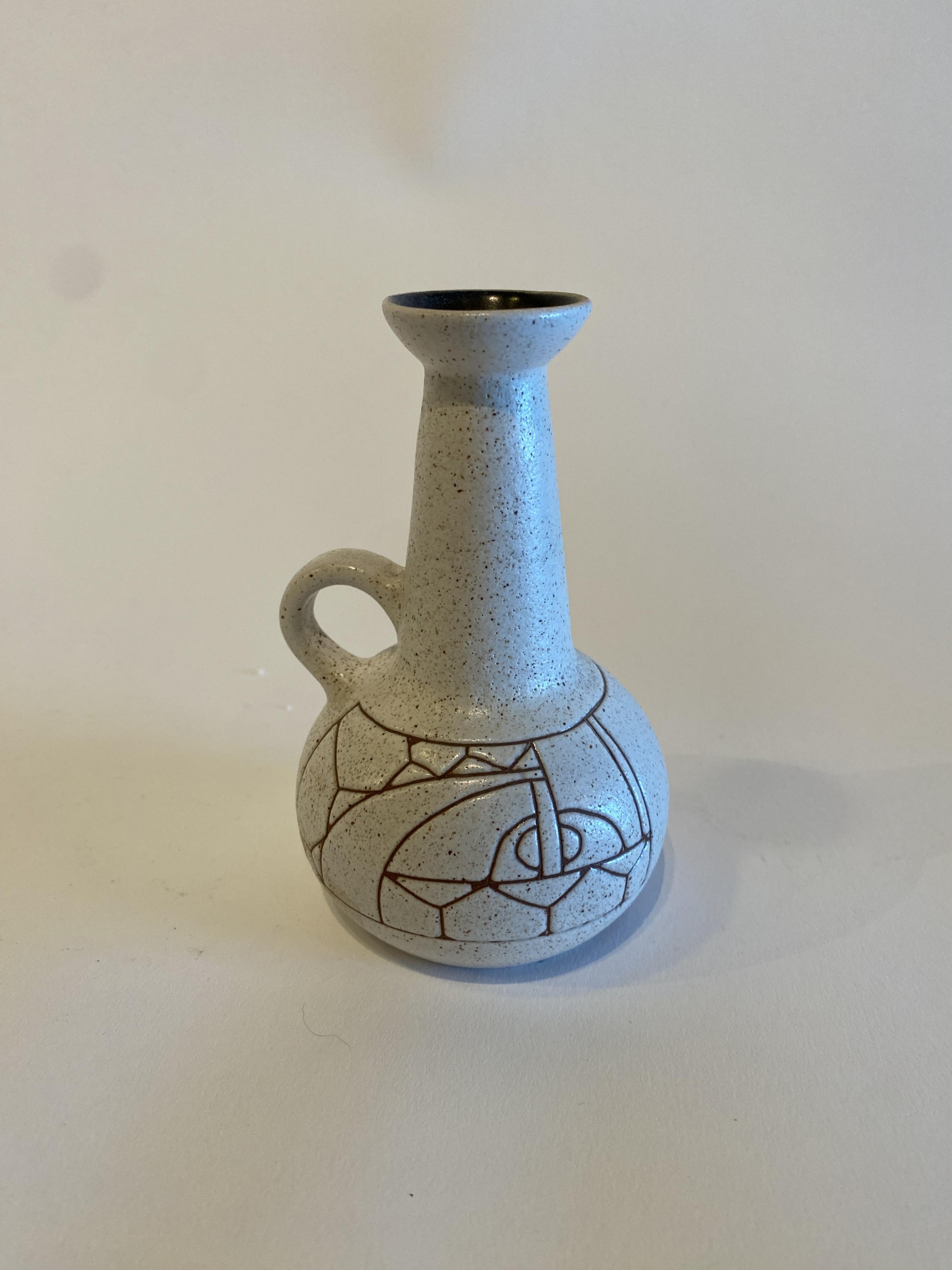 Israeli Mid Century Lapid Sgraffito Glazed Ceramic Pitcher c