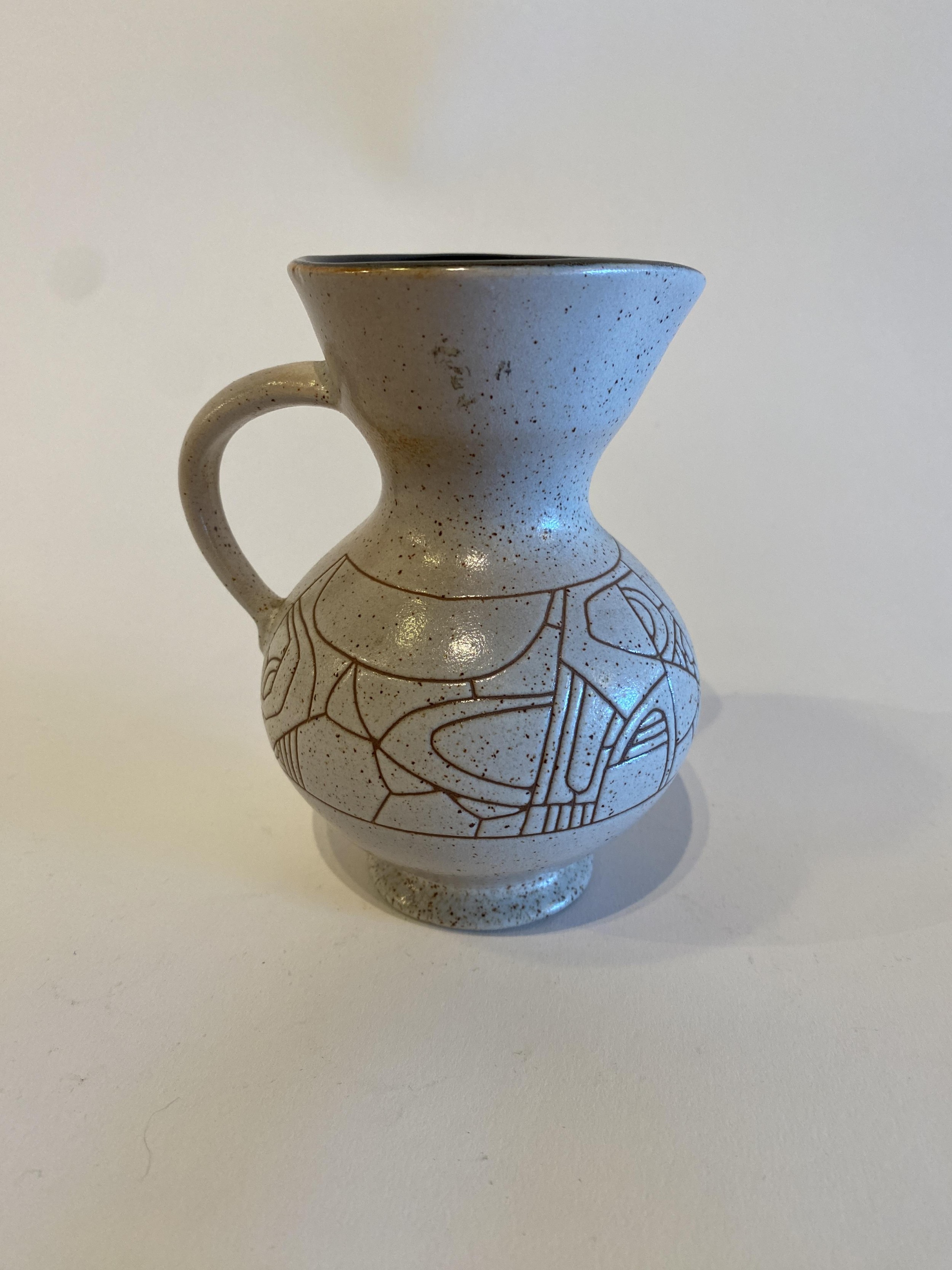 Israeli Mid Century Lapid Sgraffito Glazed Ceramic Pitcher d