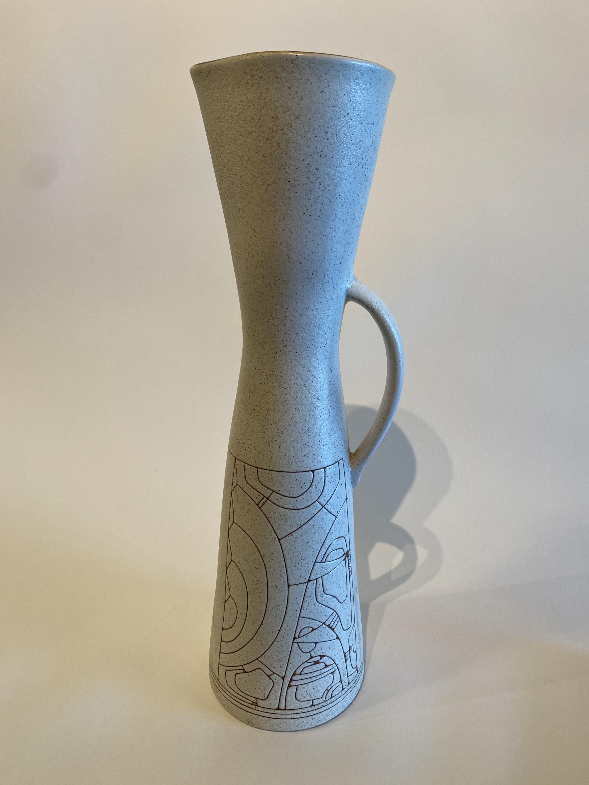 Israeli Mid Century Lapid Sgraffito Glazed Ceramic Pitcher e