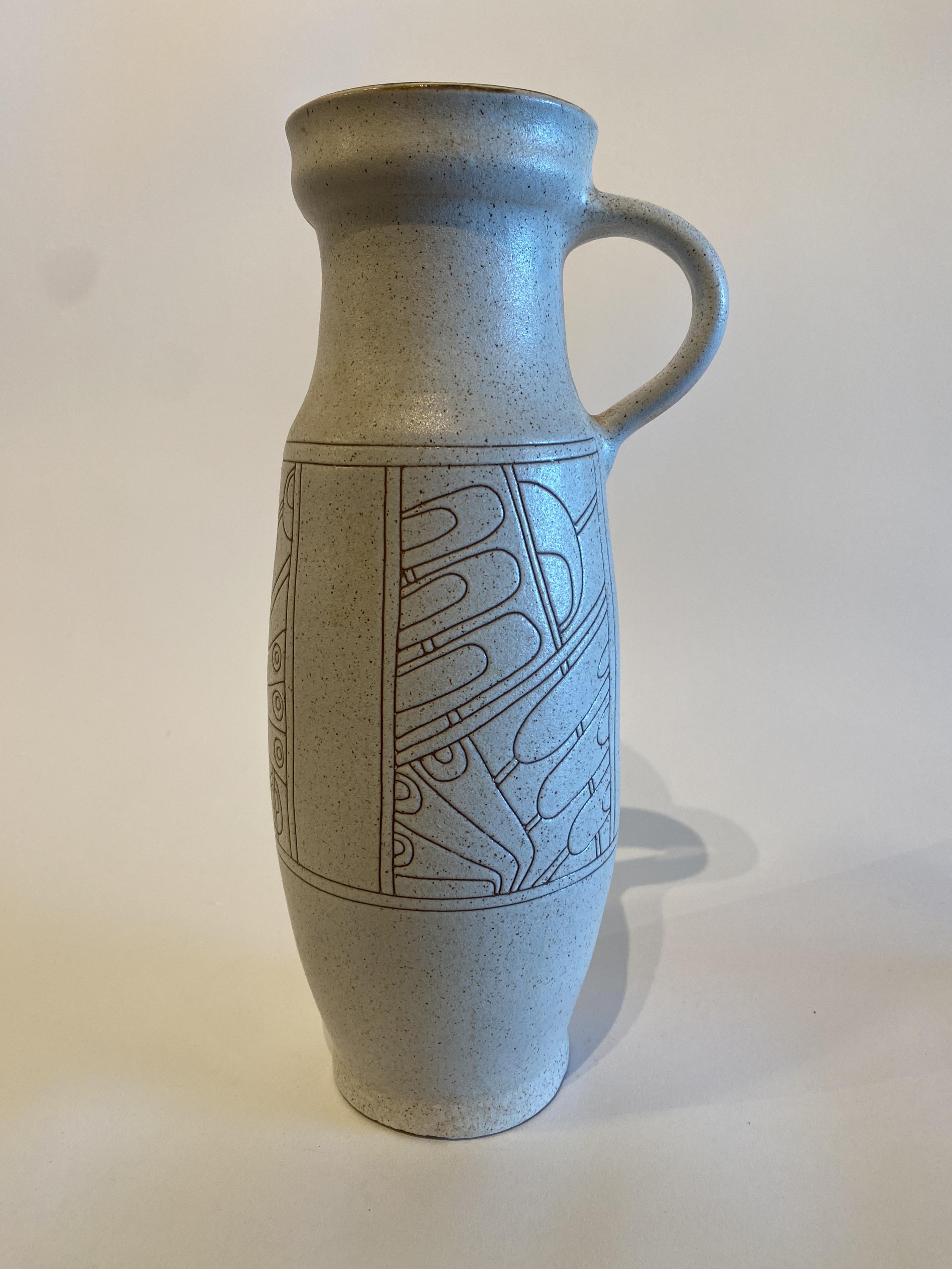 Israeli Mid Century Lapid Sgraffito Glazed Ceramic Pitcher f