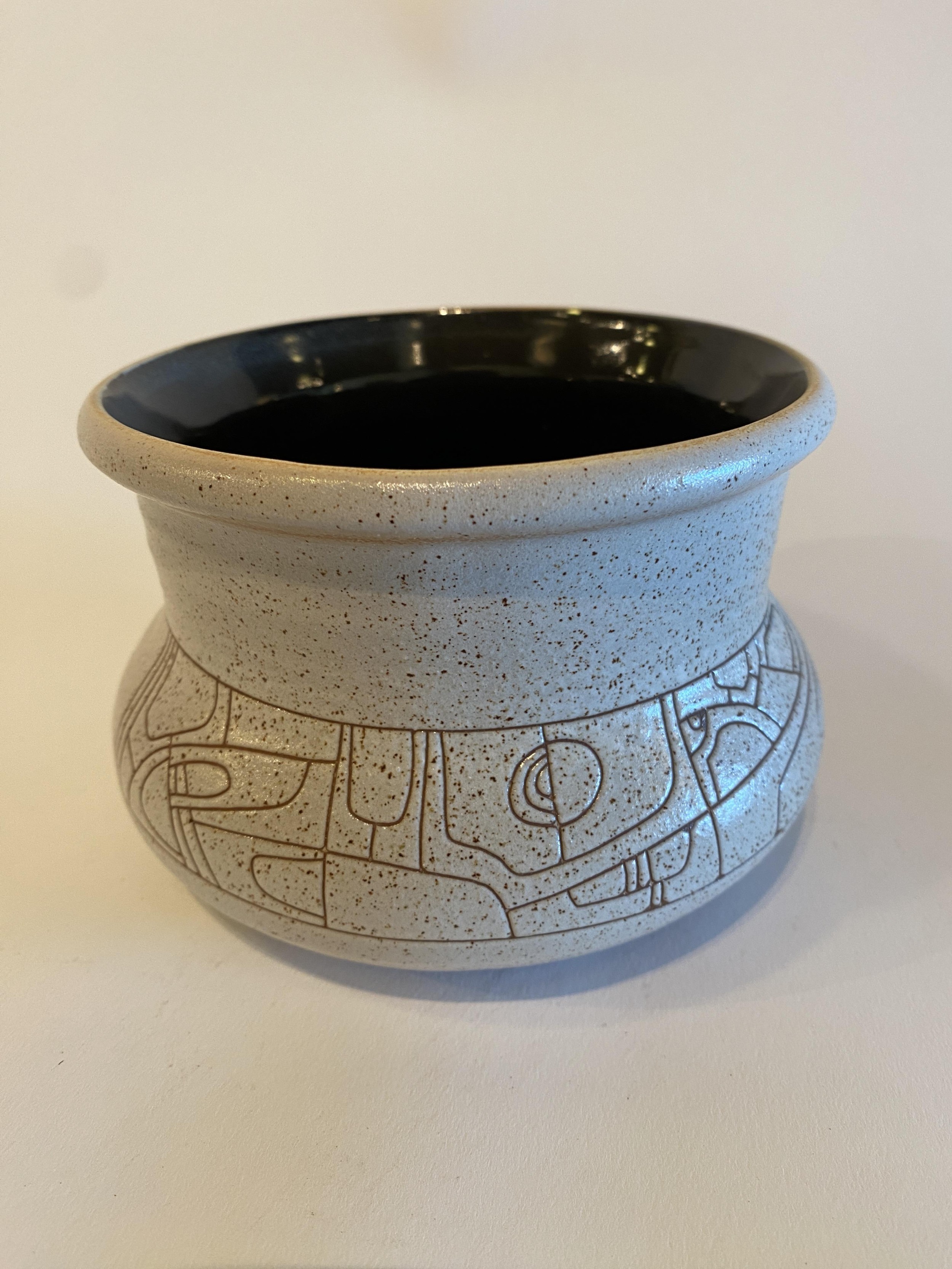 Israeli Mid Century Lapid sgraffito Glazed Ceramic Bowl g
