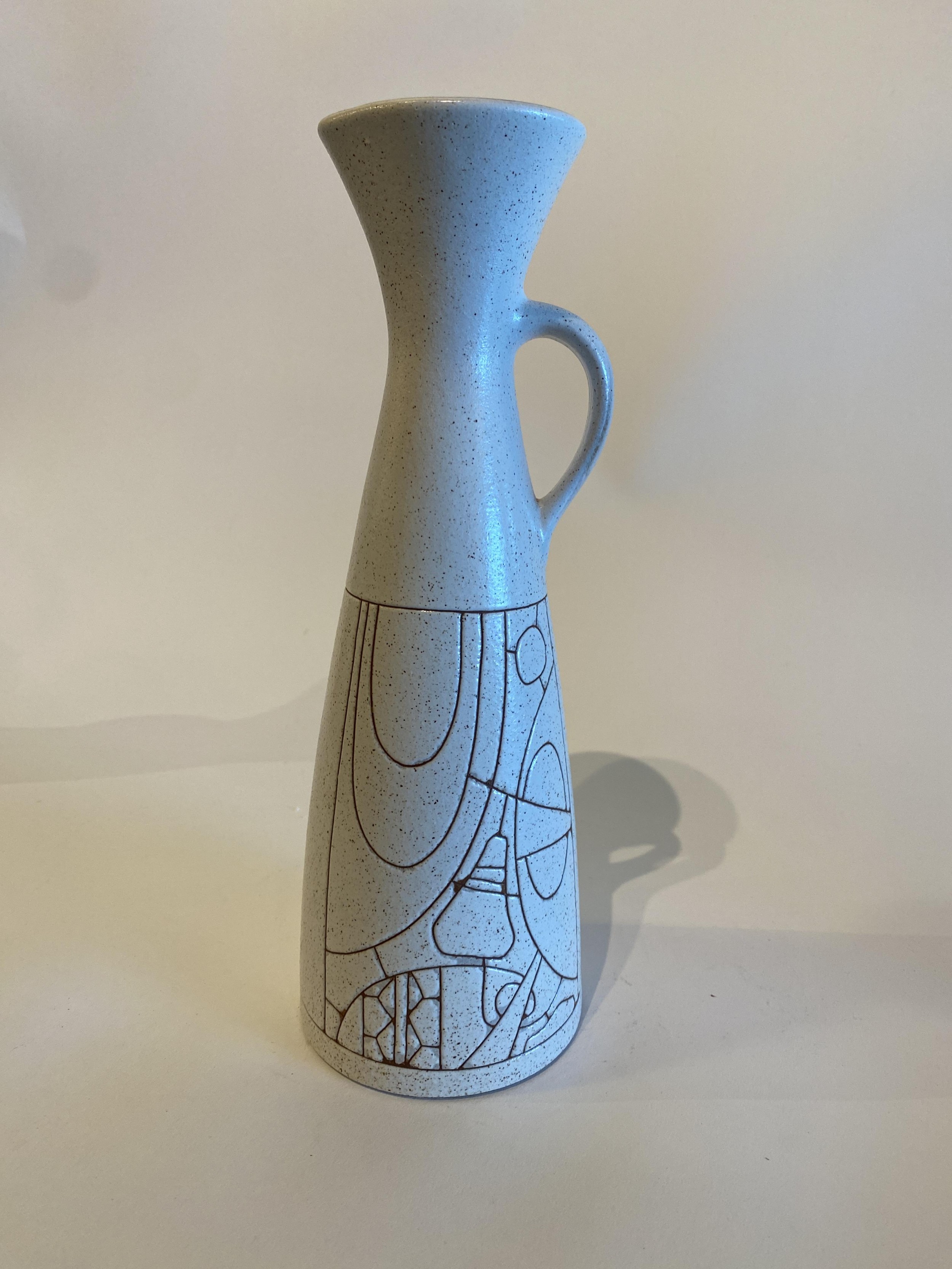 Israeli Mid Century Lapid Sgraffito Glazed Ceramic Pitcher i