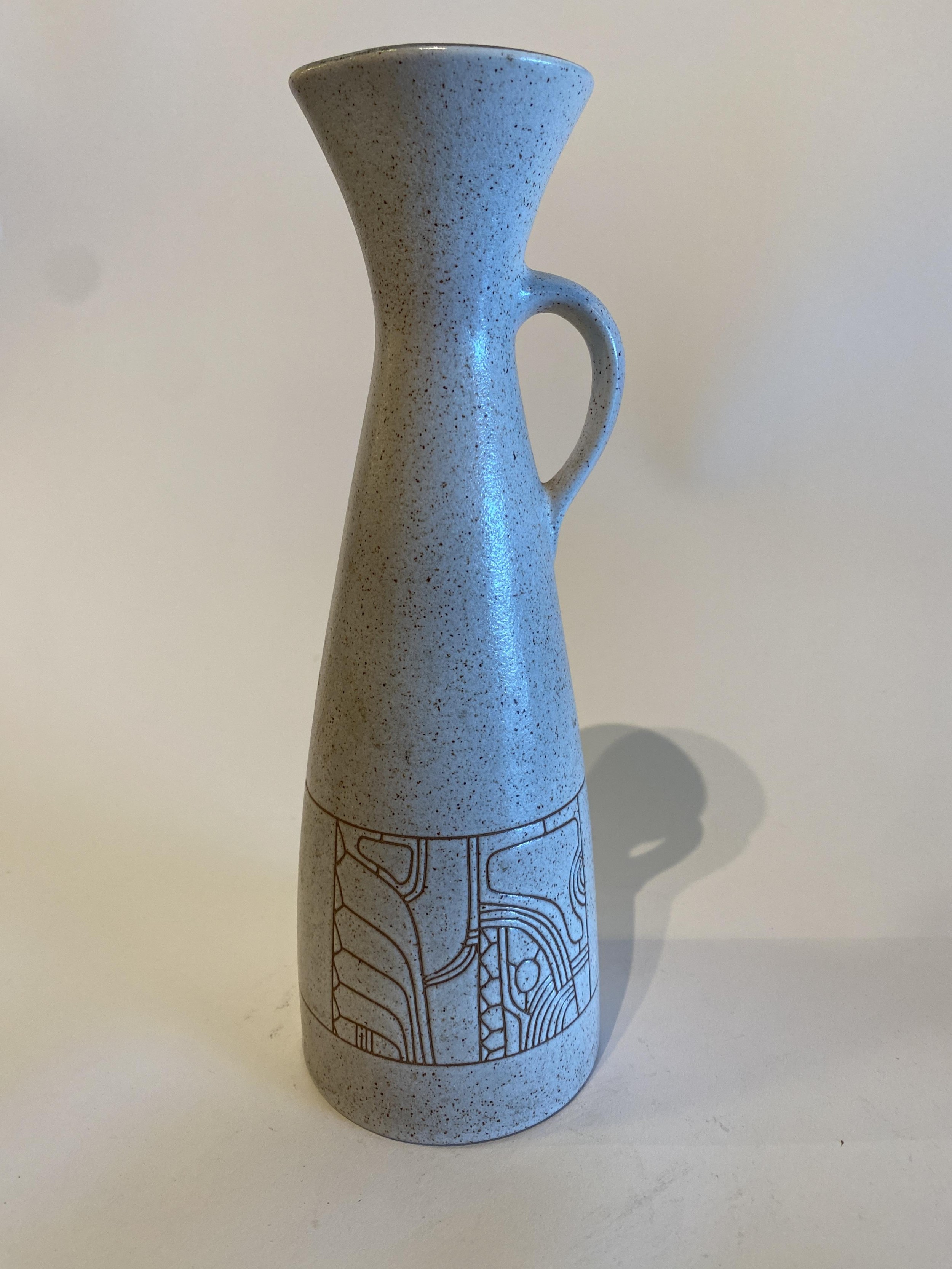 Israeli Mid Century Lapid Sgraffito Glazed Ceramic Pitcher j